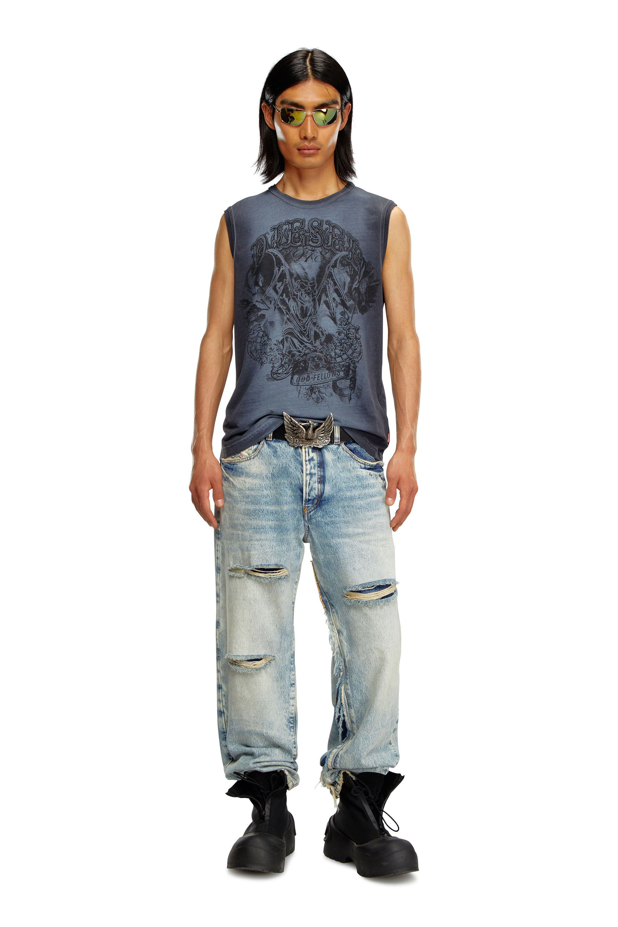 Diesel - T-BISCO-Q1, Male's Faded tank top with graphic print in Dark Blue - 4