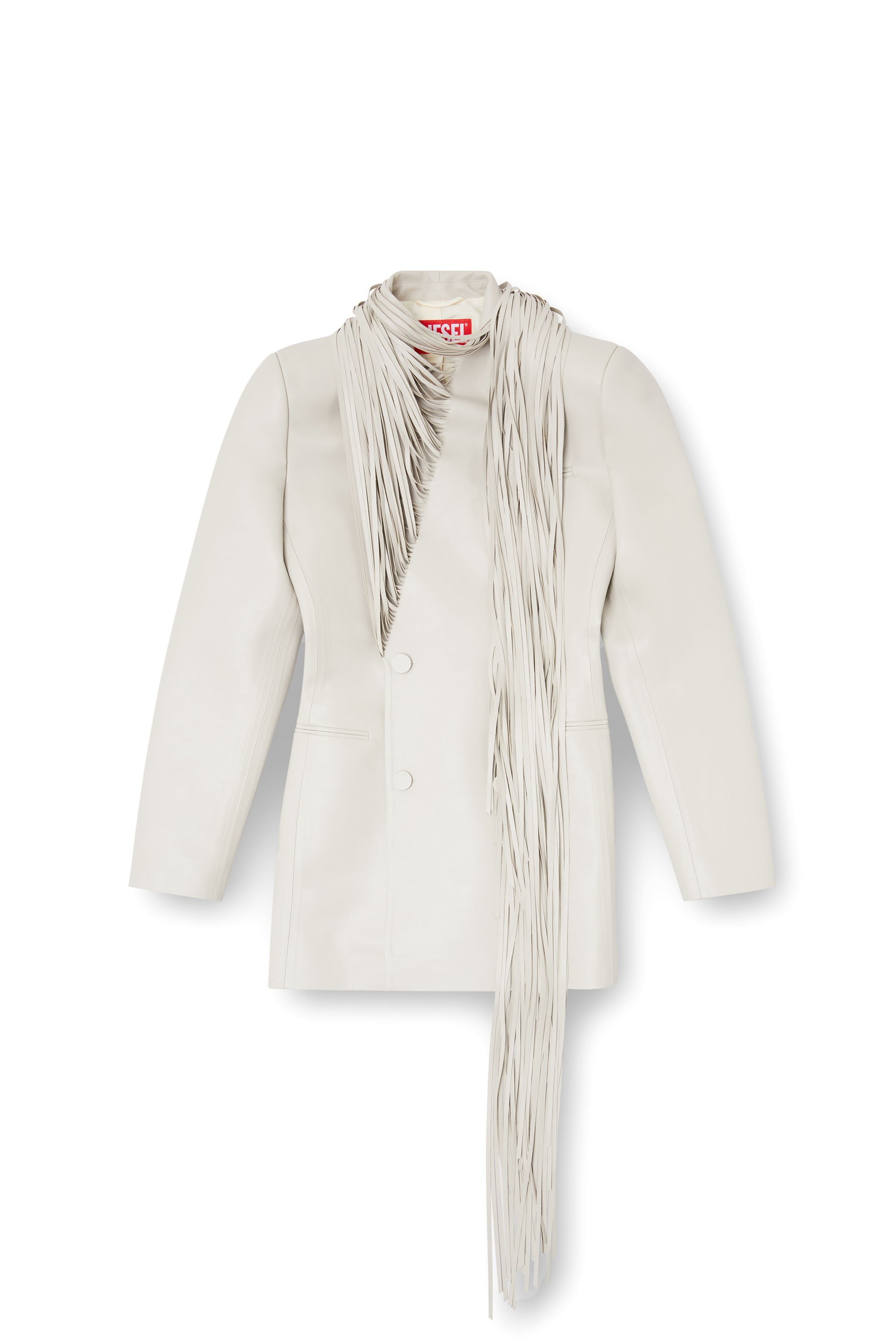 Diesel - G-SHANK, Female's Short coat with shredded scarf fringing in Light Grey - 6