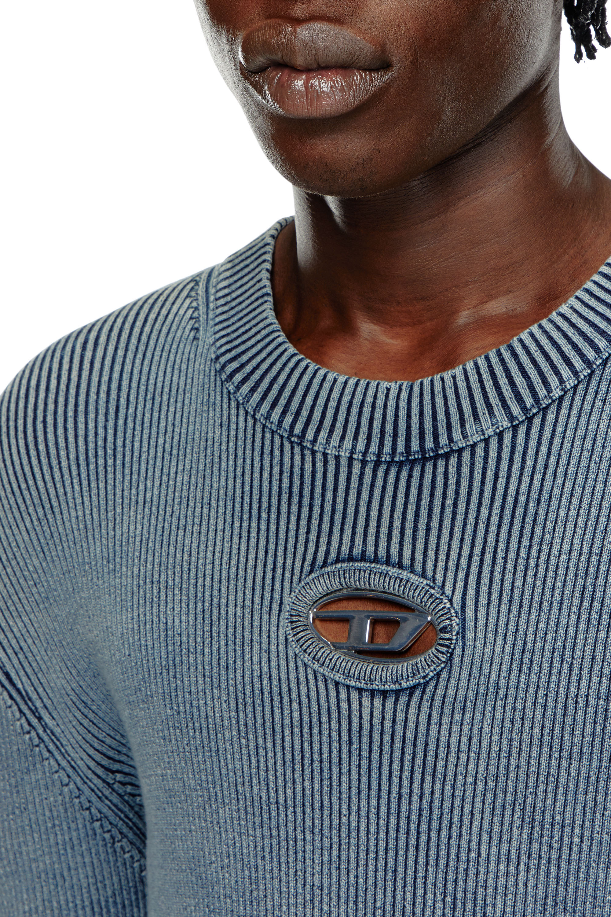 Diesel - K-DARIN-A, Male's Cut-out jumper with Oval D in Blue - 3