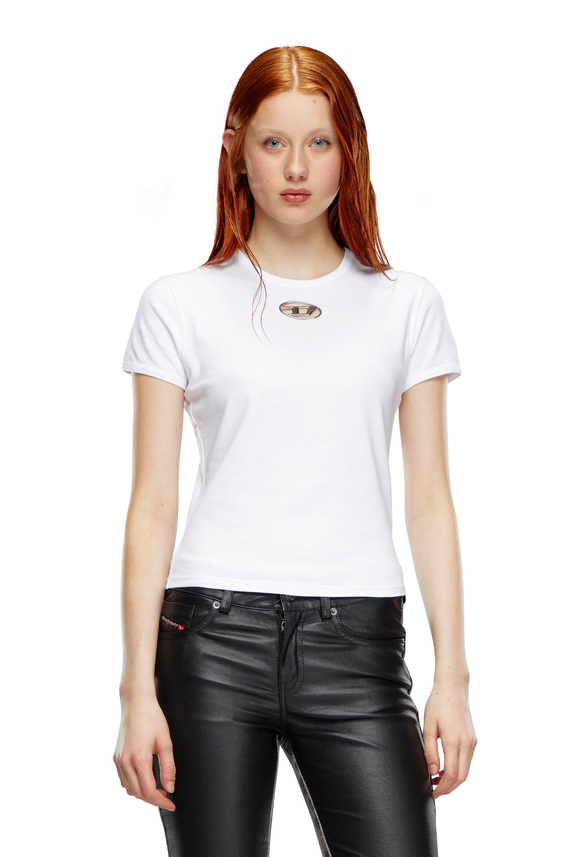 Diesel - T-UNCUTIE-LONG-OD, Female's T-shirt with injection-moulded Oval D in White - 4