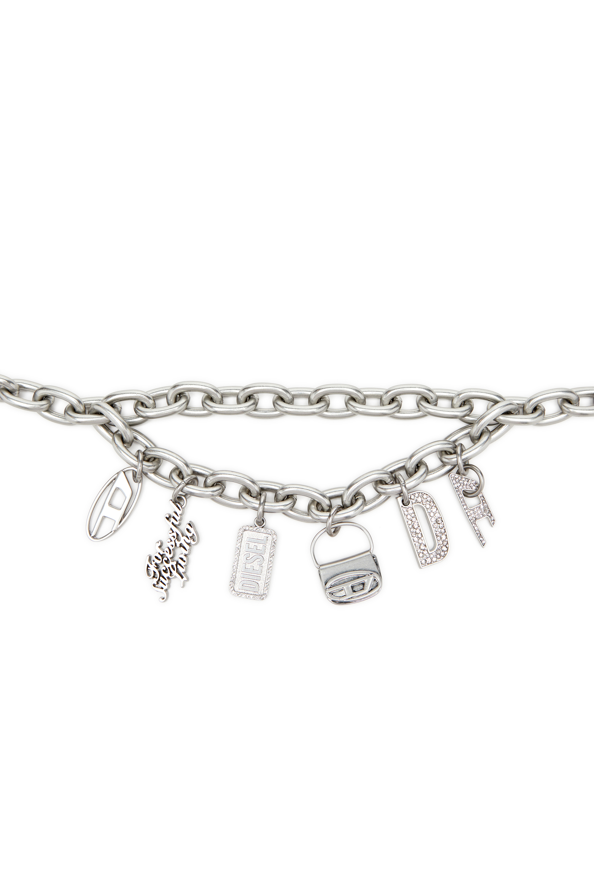 Diesel - B- MULTICHARM CHAIN, Female's Chain belt with logo charms in Silver - 3