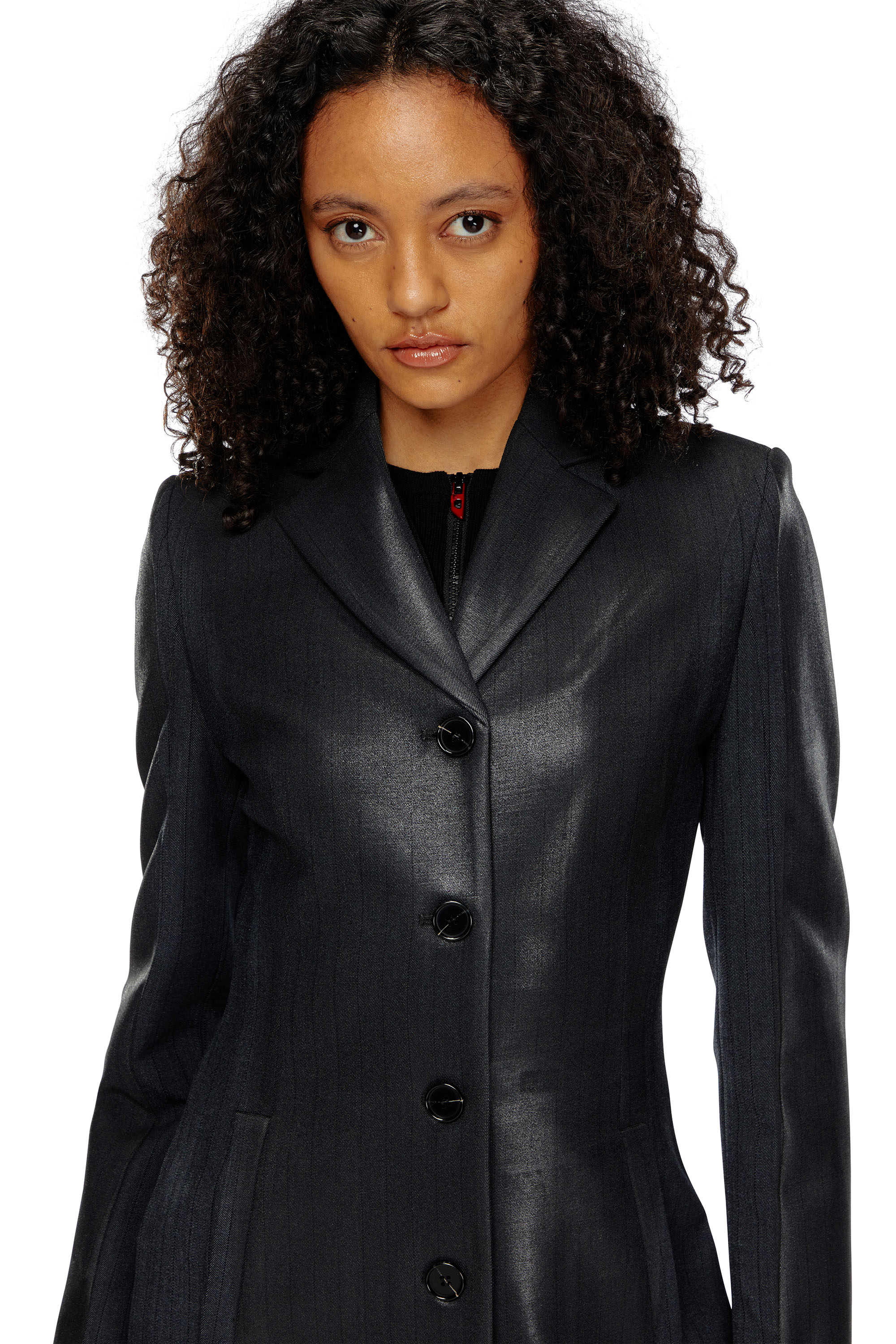 Diesel - G-LAMOUR, Female Pinstripe jacket with coated front in Black - Image 4