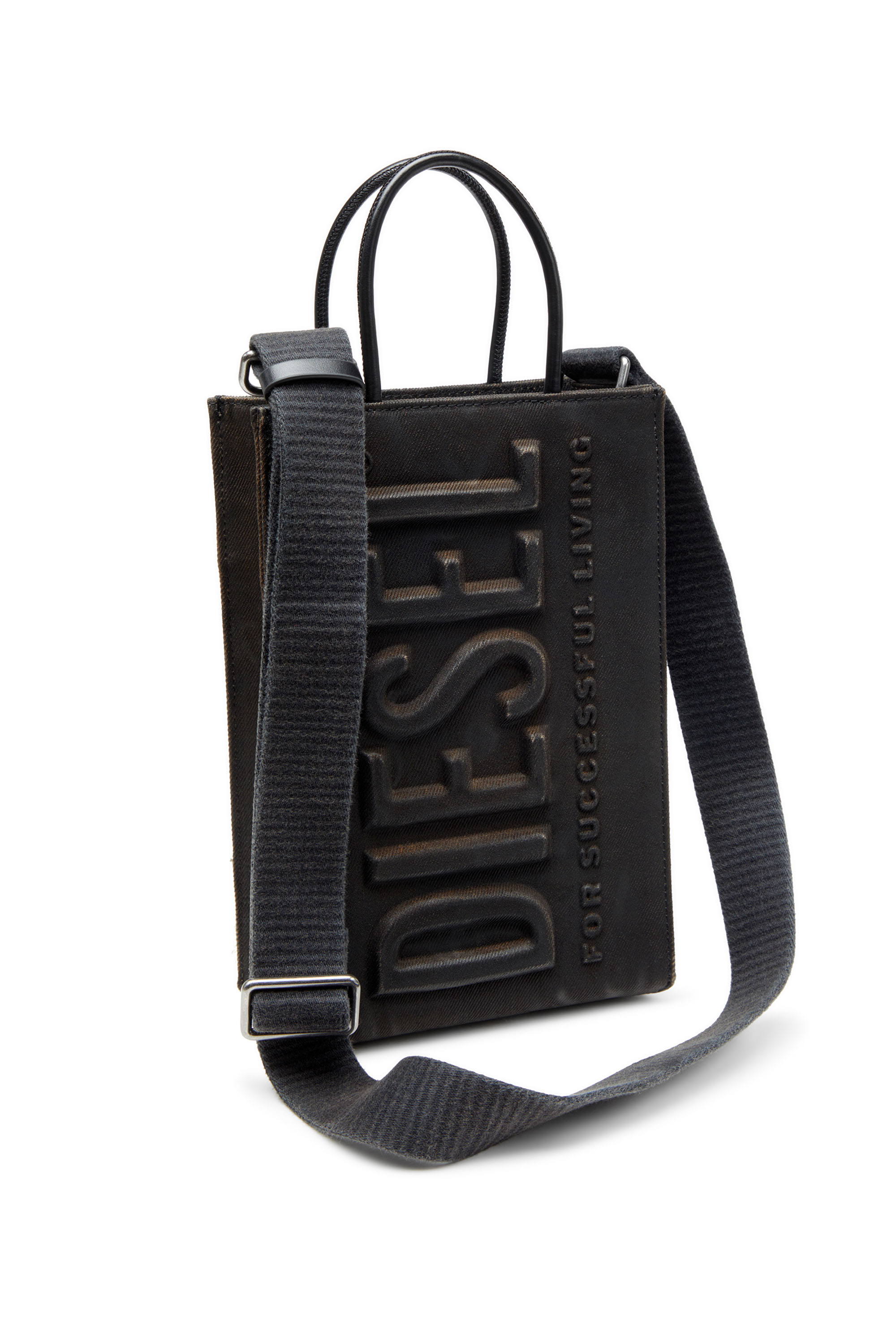 Diesel - LES SHOPPERS SHOPPER M X, Male's Tote bag in coated flocked denim in Black - 5