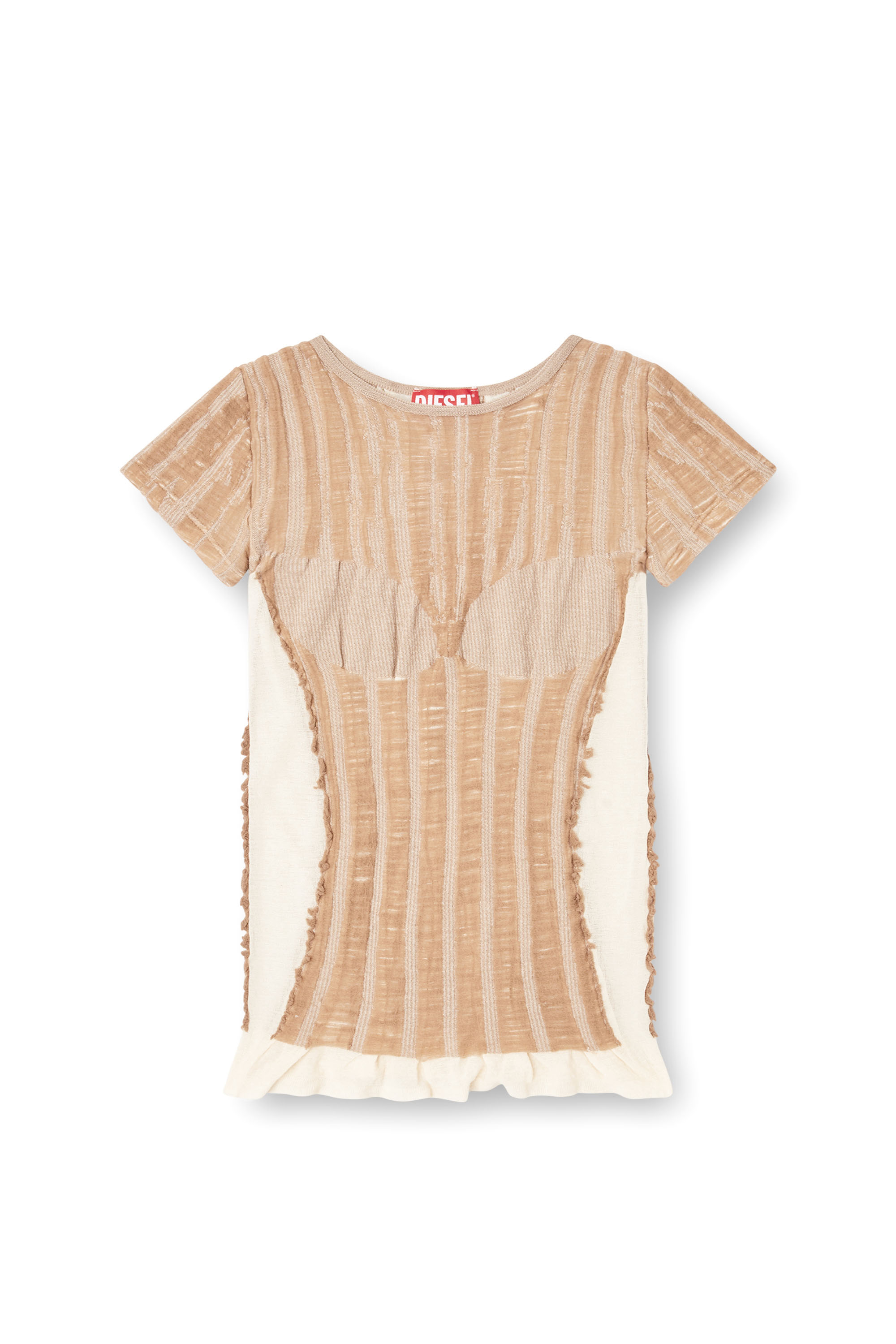 Diesel - M-CALAI-SS, Female's Seamless T-shirt with lingerie illusion in Beige - 5