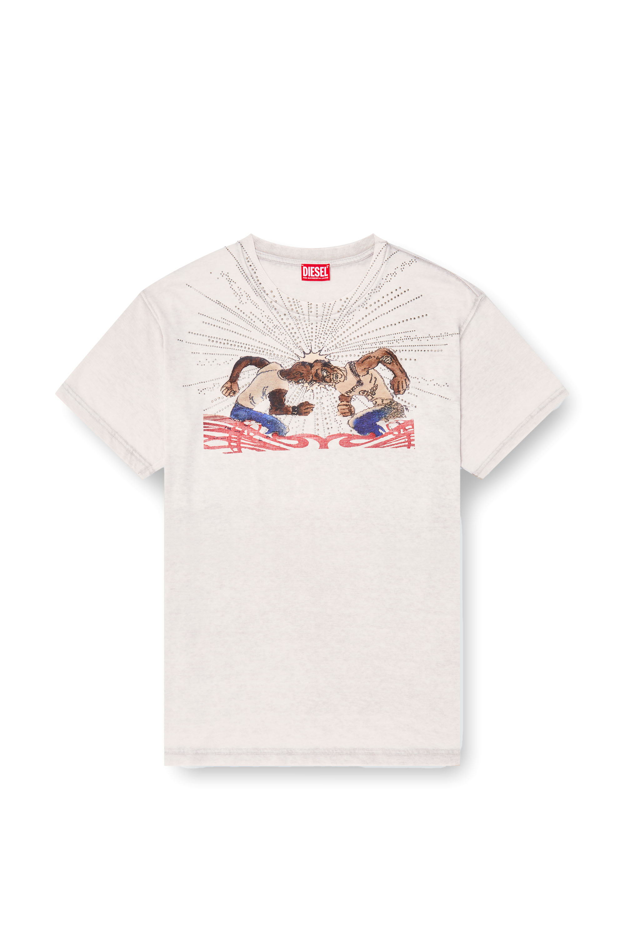 Diesel - T-NORM-T15, Male's T-shirt with rhinestone graphic in Light Grey - 3