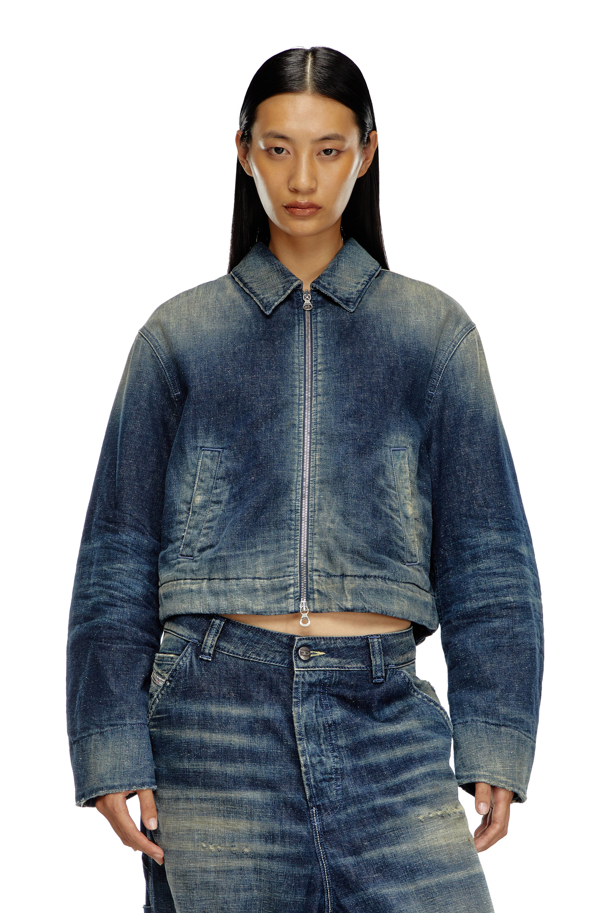 Diesel - DE-NOVA, Female's Padded jacket in utility-style denim in Dark Blue - 1