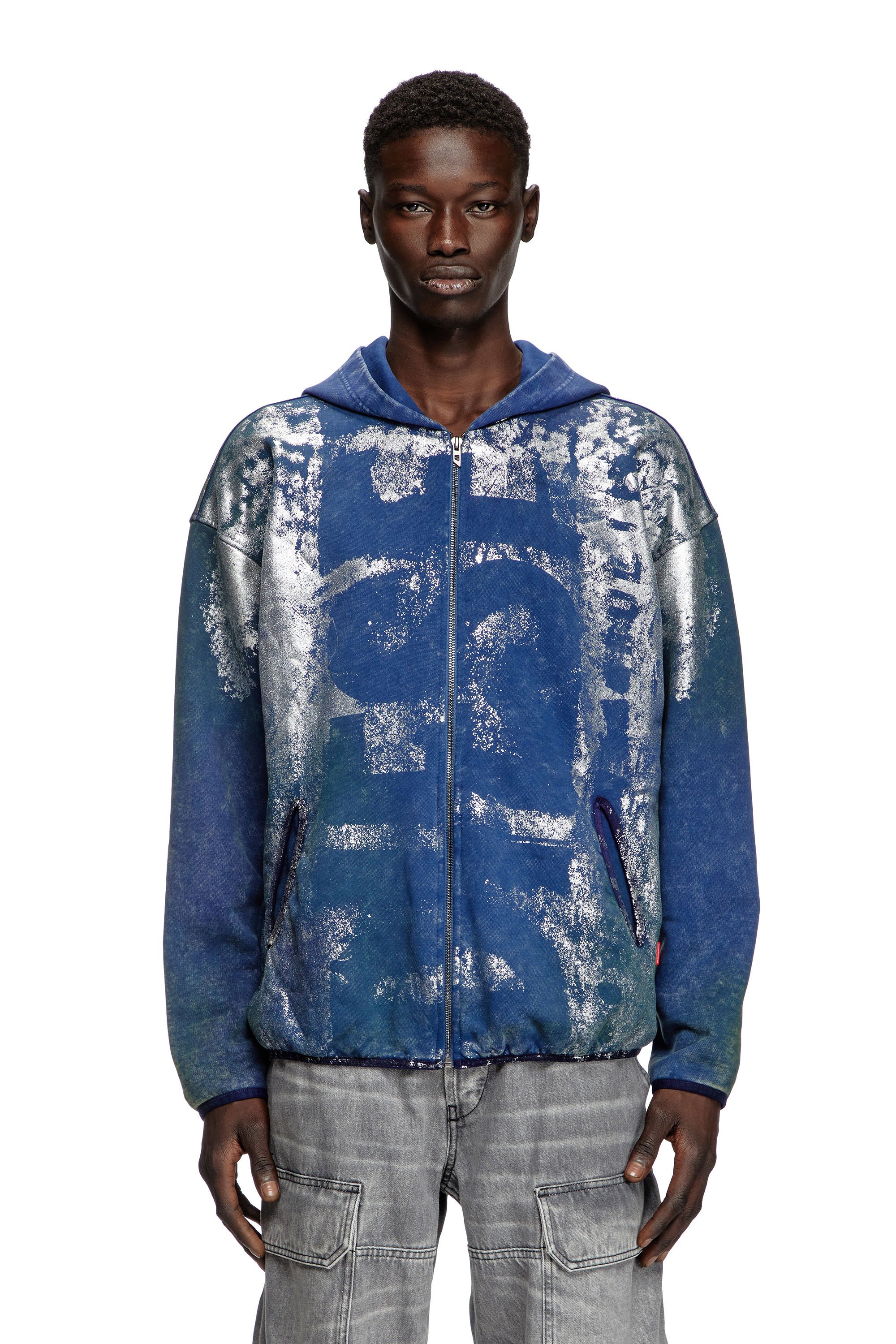 Diesel - S-LOXTY-ZIP, Male's Zip-up hoodie with distressed effects in Blue - 1