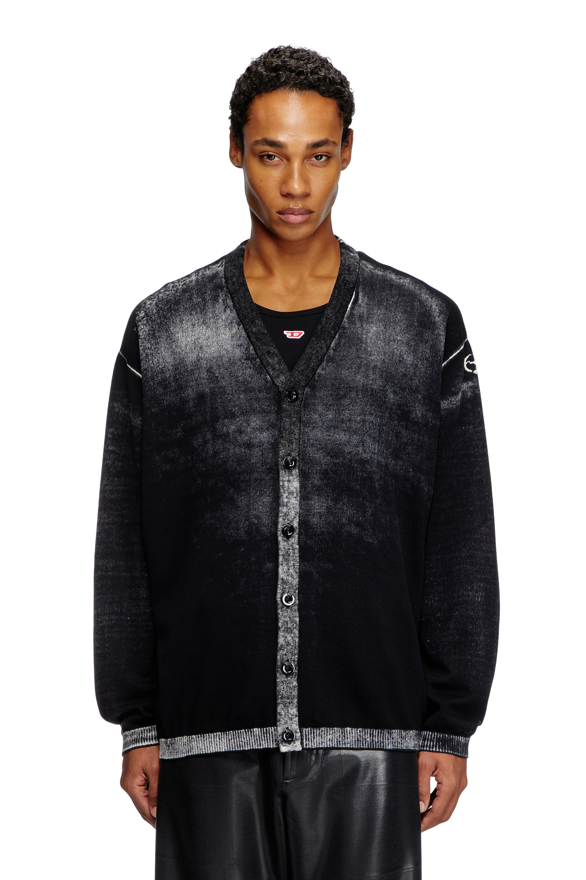 Diesel - K-LARENCE-CARDIGAN-B, Male's Reverse-print cotton cardigan in Black - 1