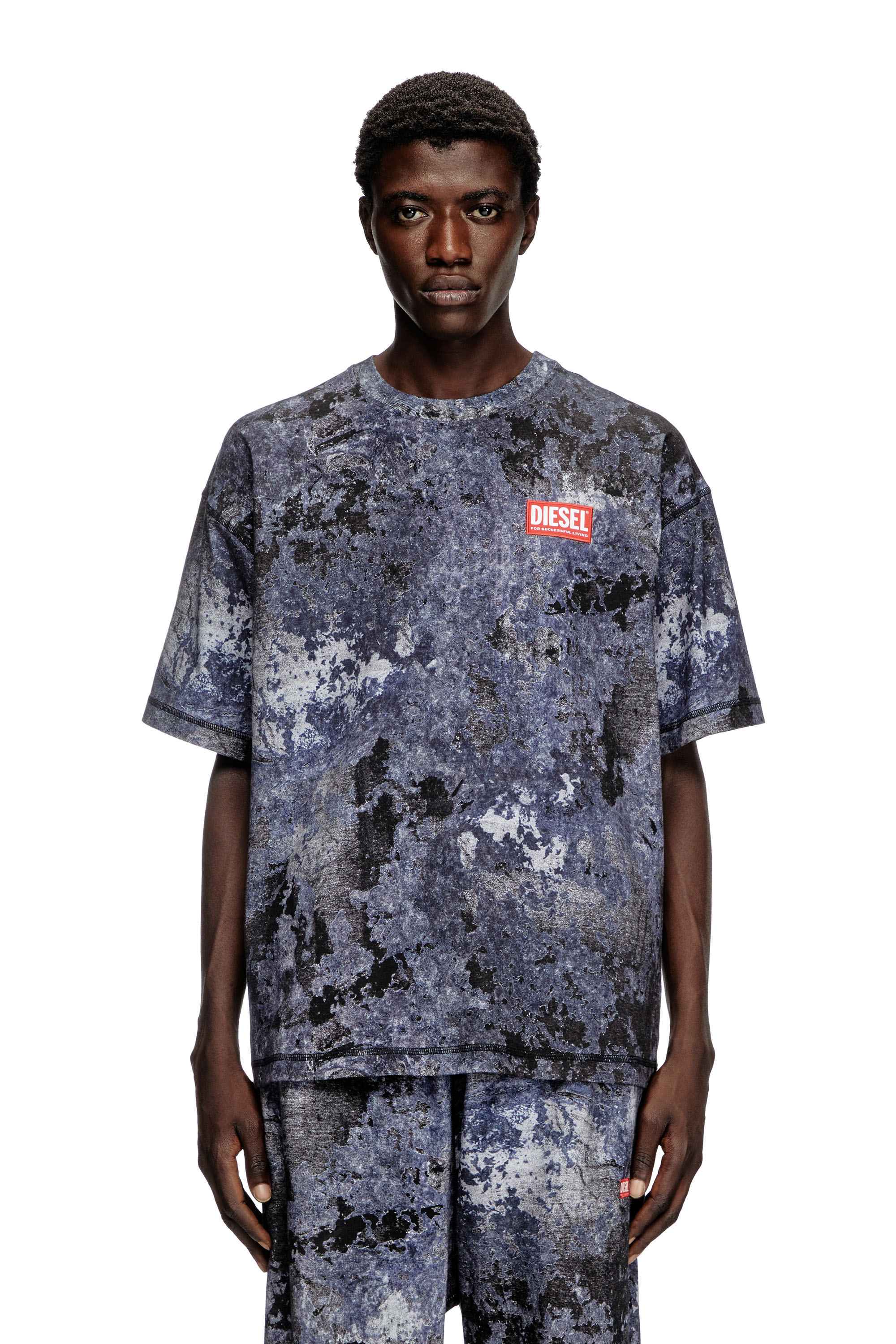 Diesel - T-BOXT-R12, Male's Marble-effect burnout T-shirt in Blue - 1