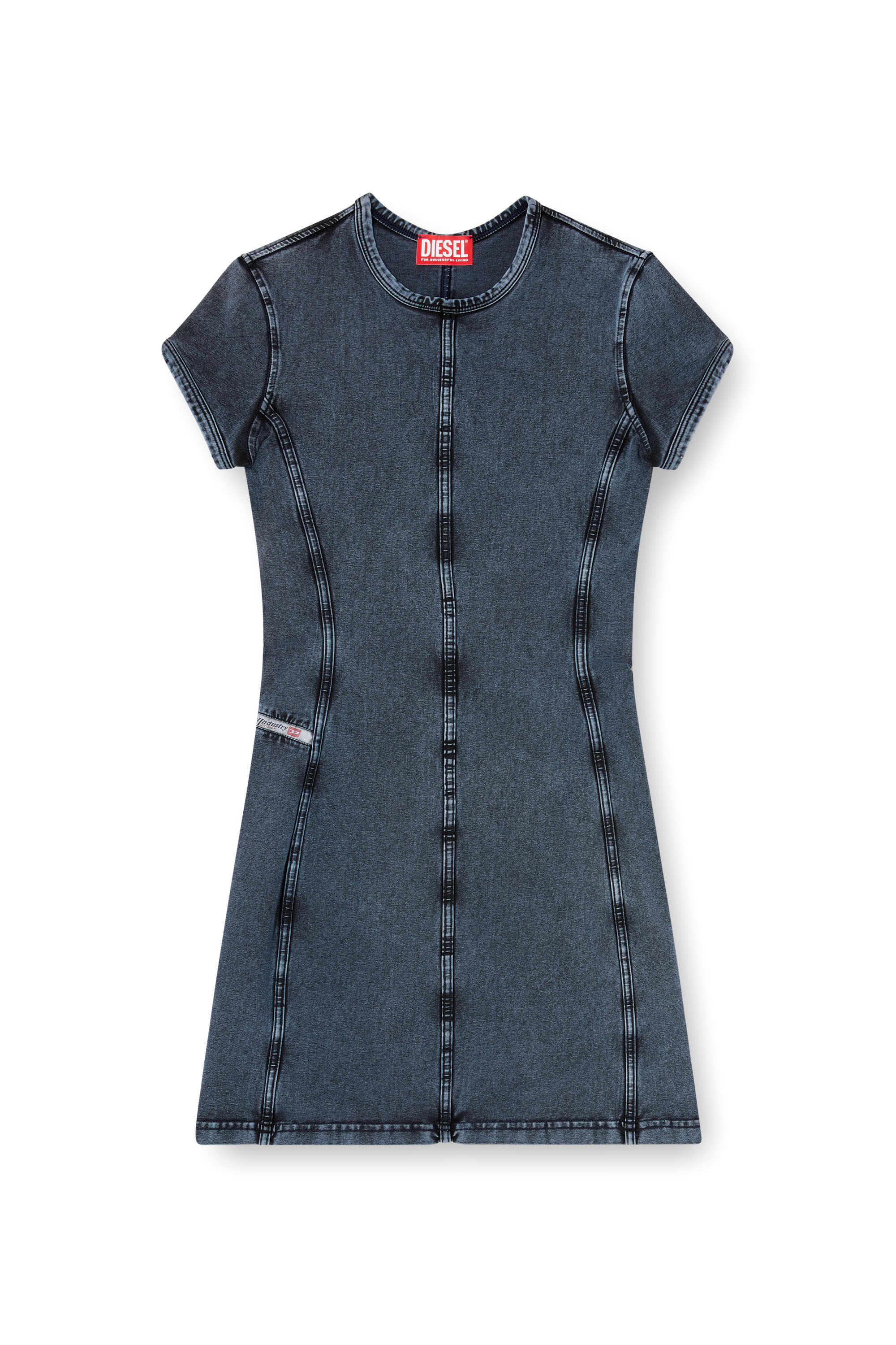 Diesel - D-CUPSLEEVES, Female's Mini dress in denim-look jersey in Dark Blue - 3