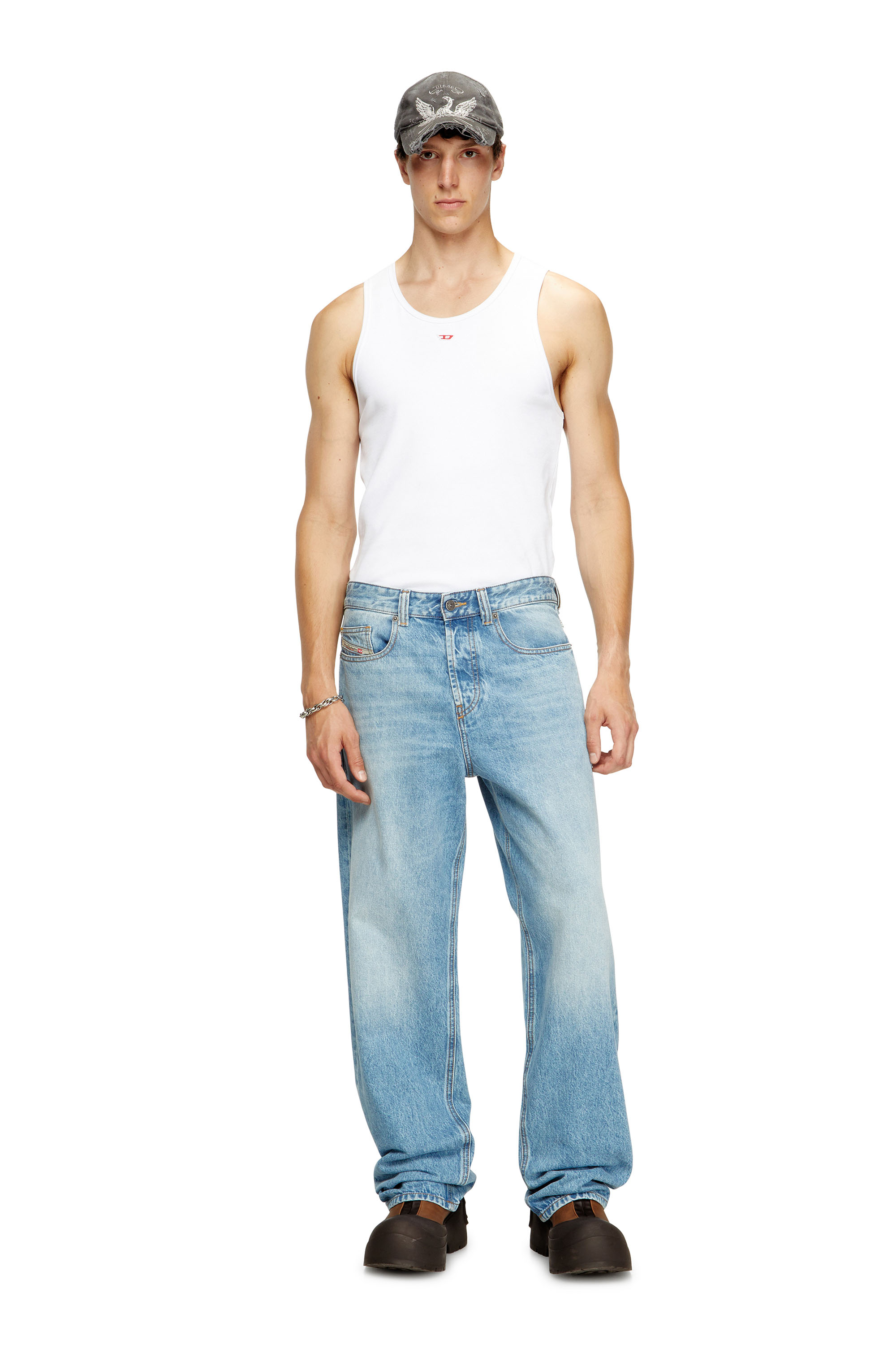 Diesel - T-LIFTY-D, Male's Tank top with mini D logo patch in White - 2