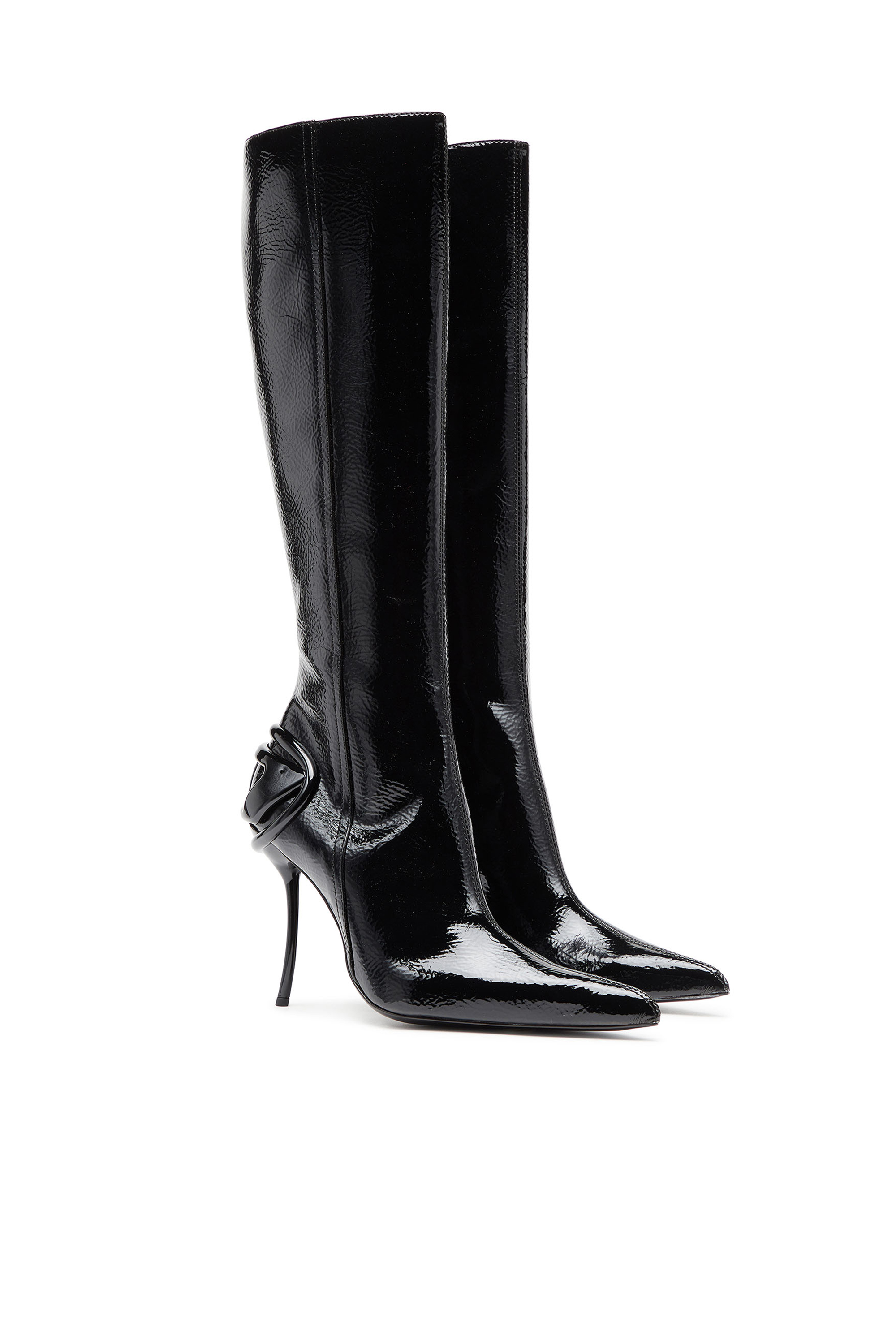 Diesel - D-TEN&HALF HB, Female's D-Ten&Half-Glossy knee-high boots with curved heel in Black - 2