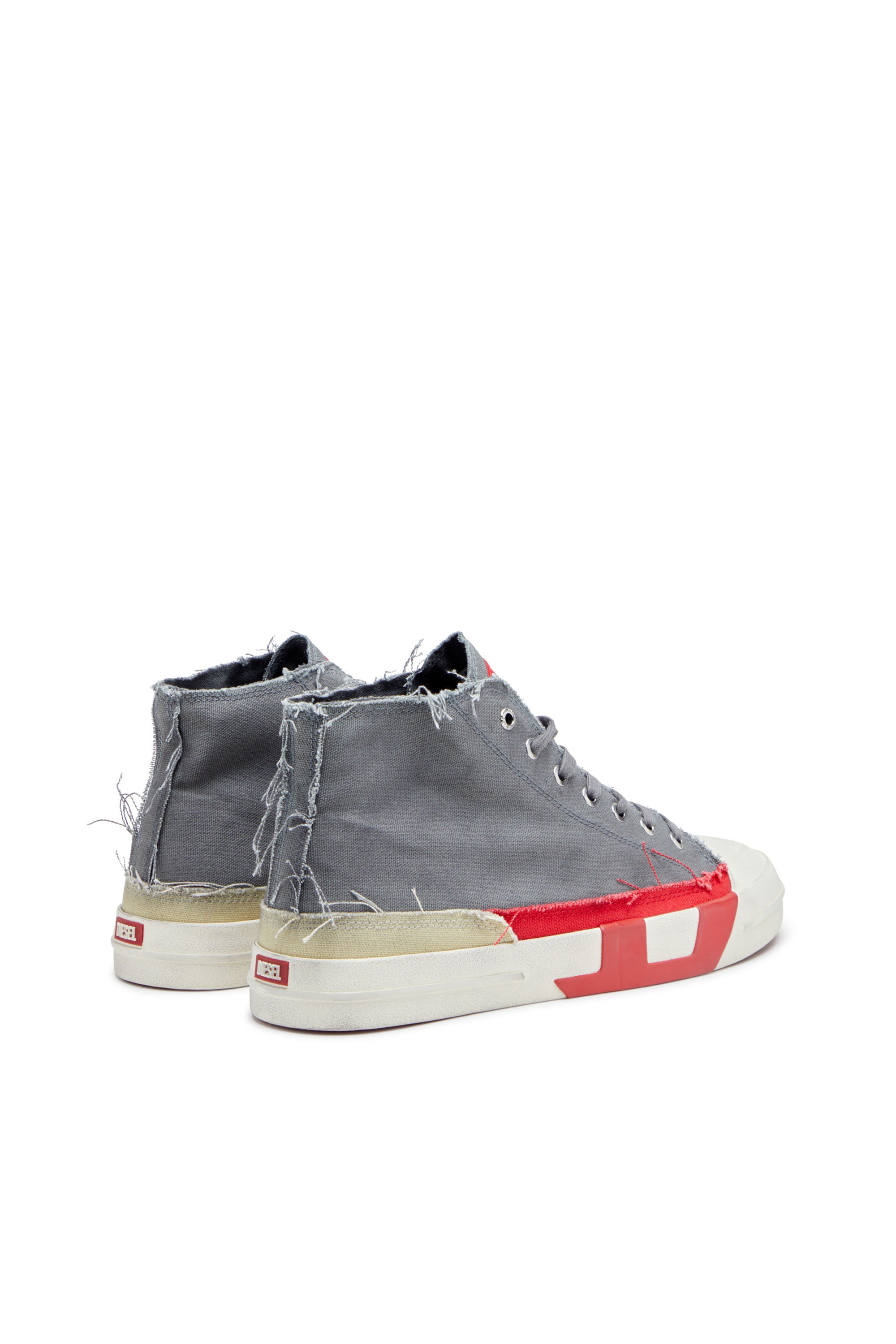 Diesel - S-D-VERSE MID, Male's Dirty-effect high-top canvas sneakers in Grey/Red - 3