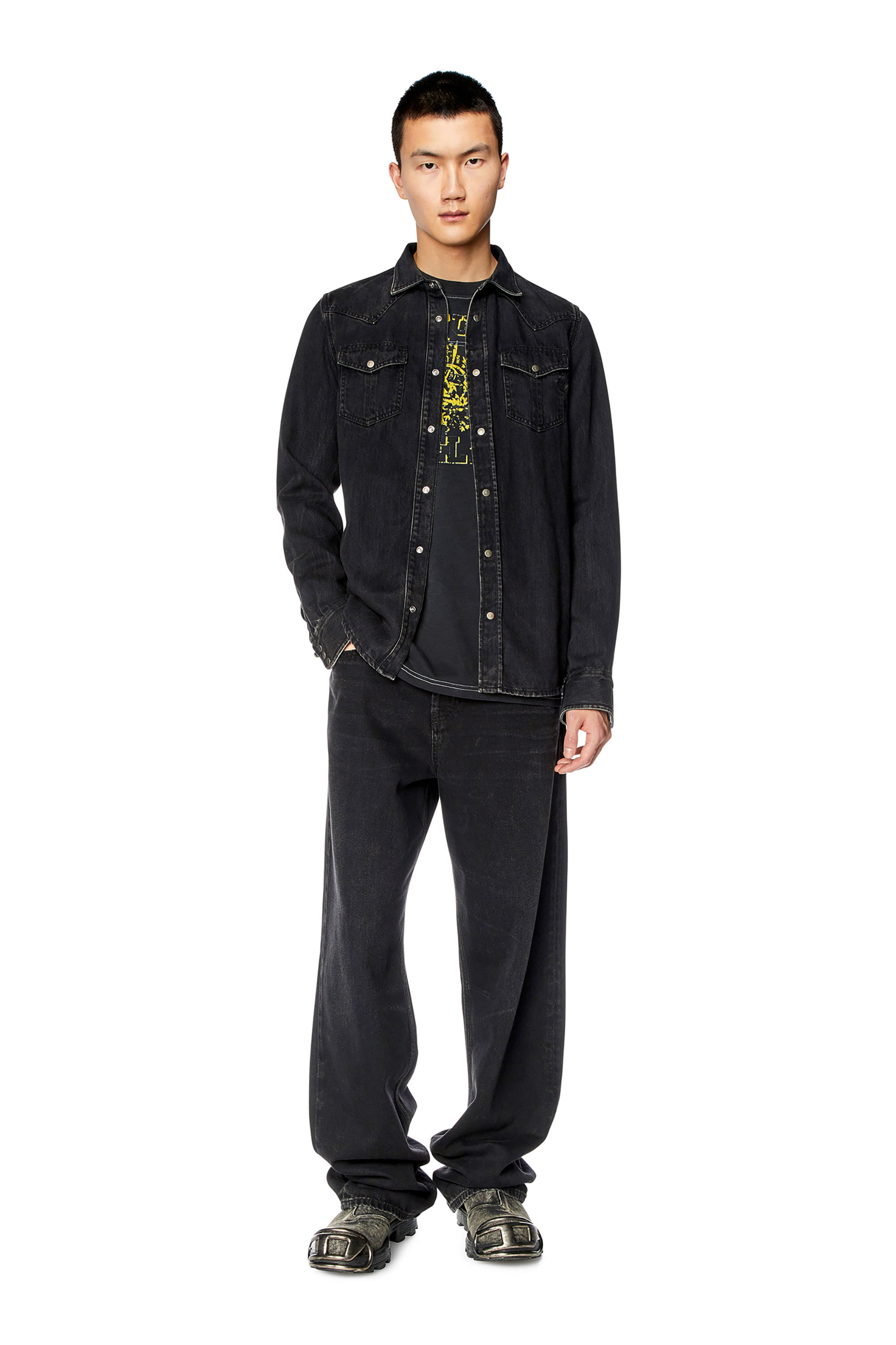 Diesel - D-VEGA, Male's Overshirt in Tencel denim in Black - 4