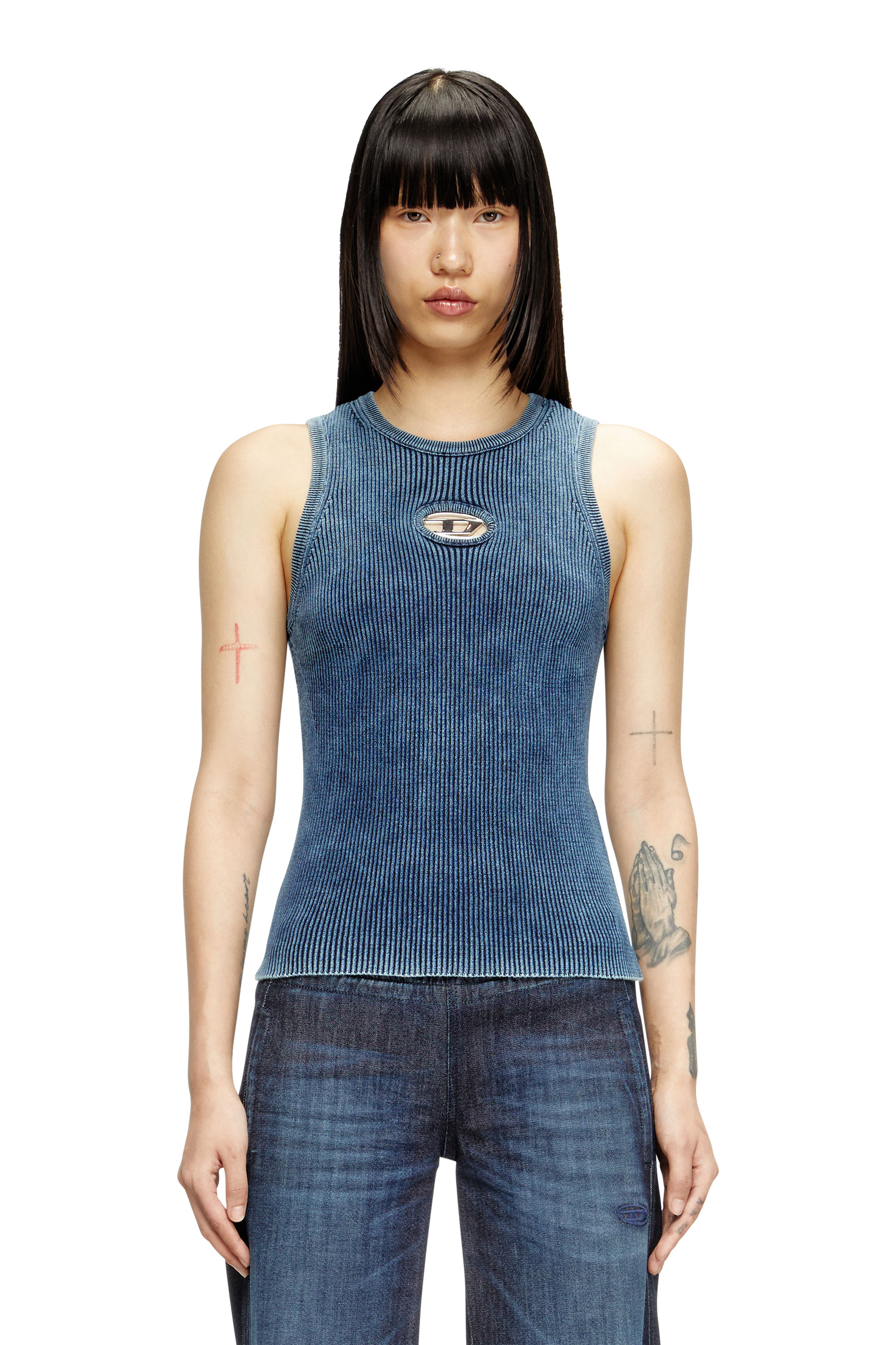 Diesel - M-ANCHOR-A-SL, Female's Rib-knit tank top with Oval D in Dark Blue - 1