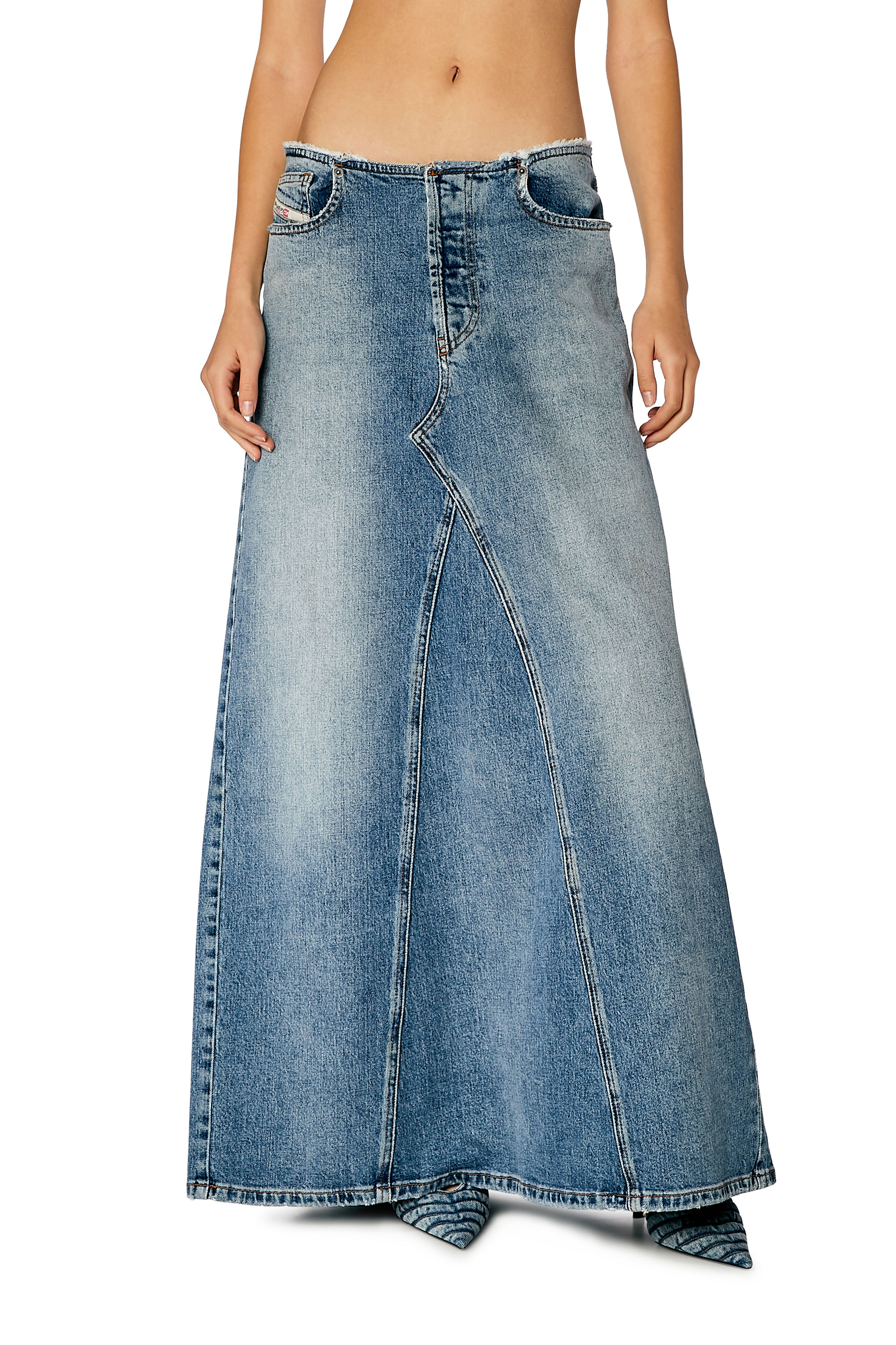 Black Cargo Pocket Split Denim Skirt, High Rise Solid Color A-line Long  Denim Skirt, Women's Denim Jeans & Clothing