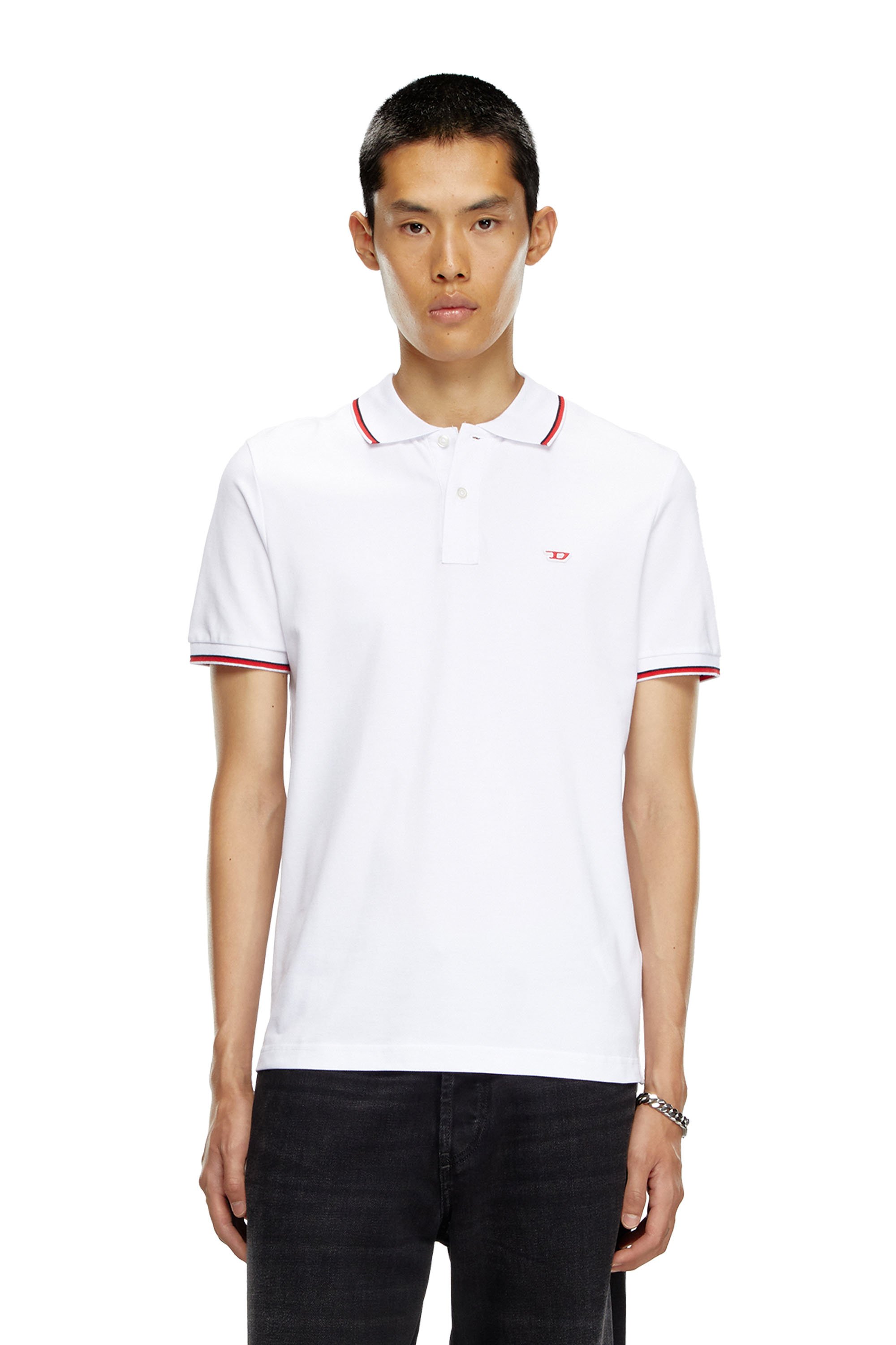 Diesel - T-SMITH-D, Male Polo shirt with striped trims in White - Image 1