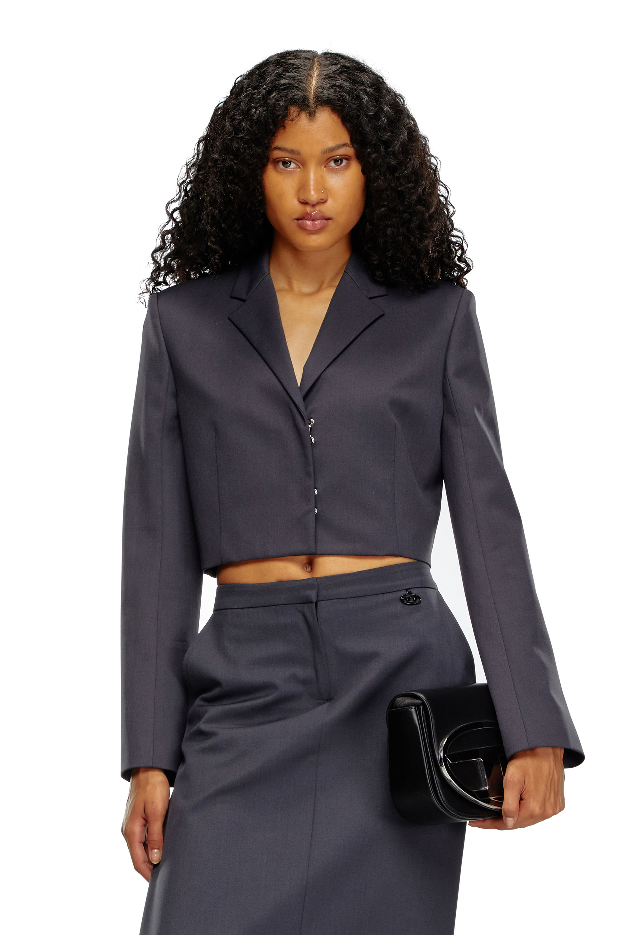 Diesel - G-MILLA-P1, Female's Cropped blazer in stretch wool blend in Dark Grey - 1