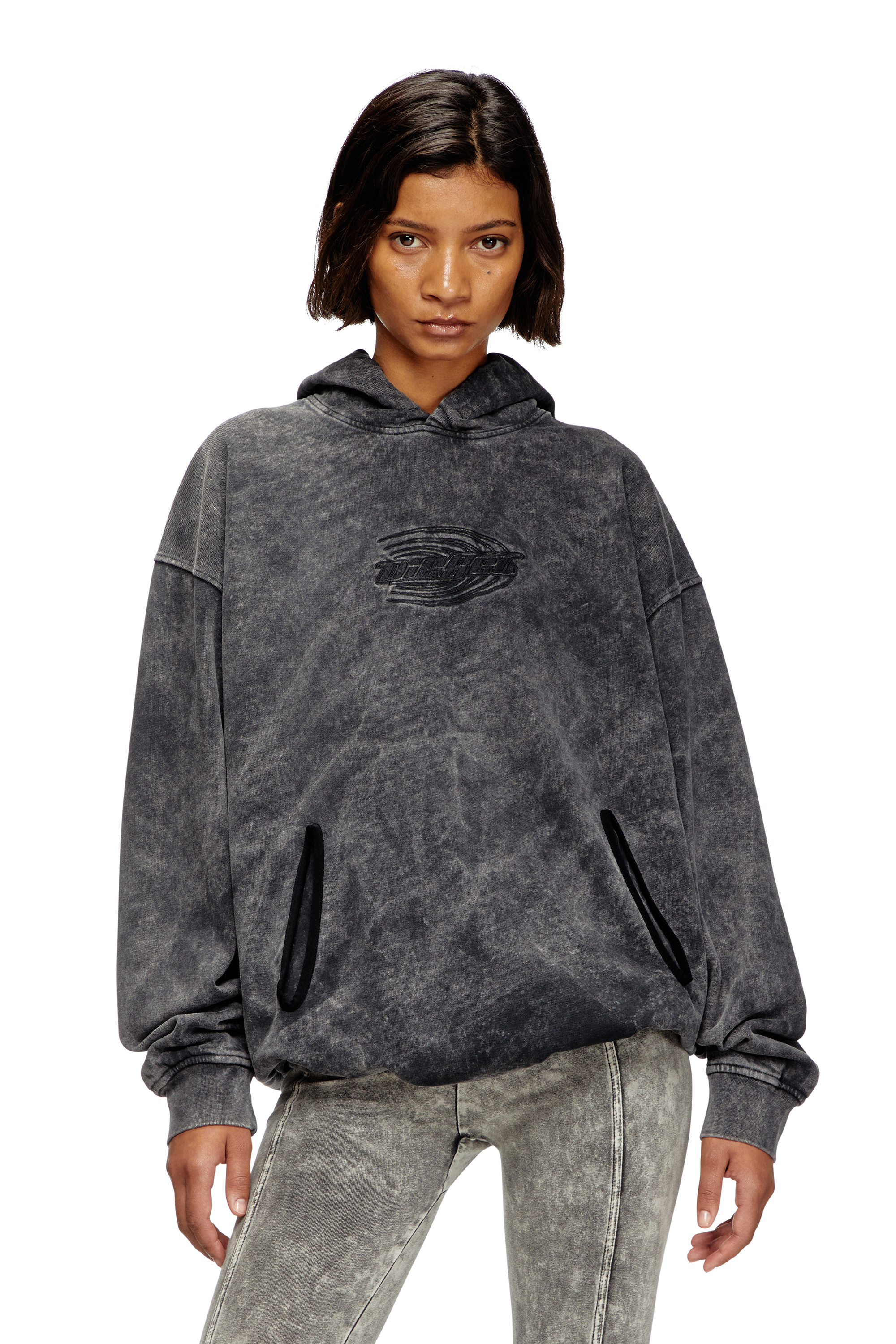 Diesel - S-BOXSTIC-HOOD, Unisex's Gathered acid-wash hoodie in Dark Grey - 1