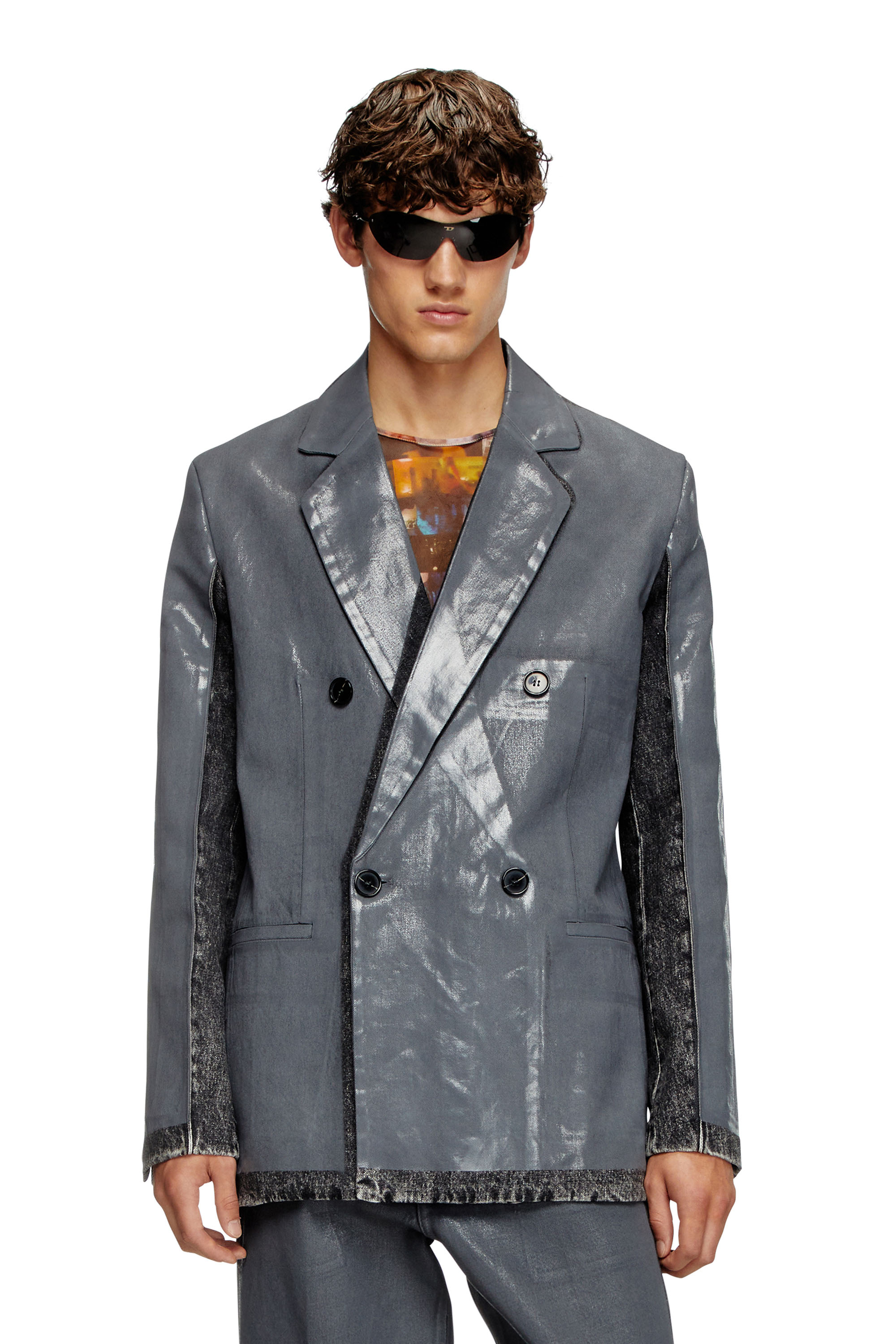 Diesel - D-KOT-FSF, Male's Denim blazer with half coating in Grey/Black - 1