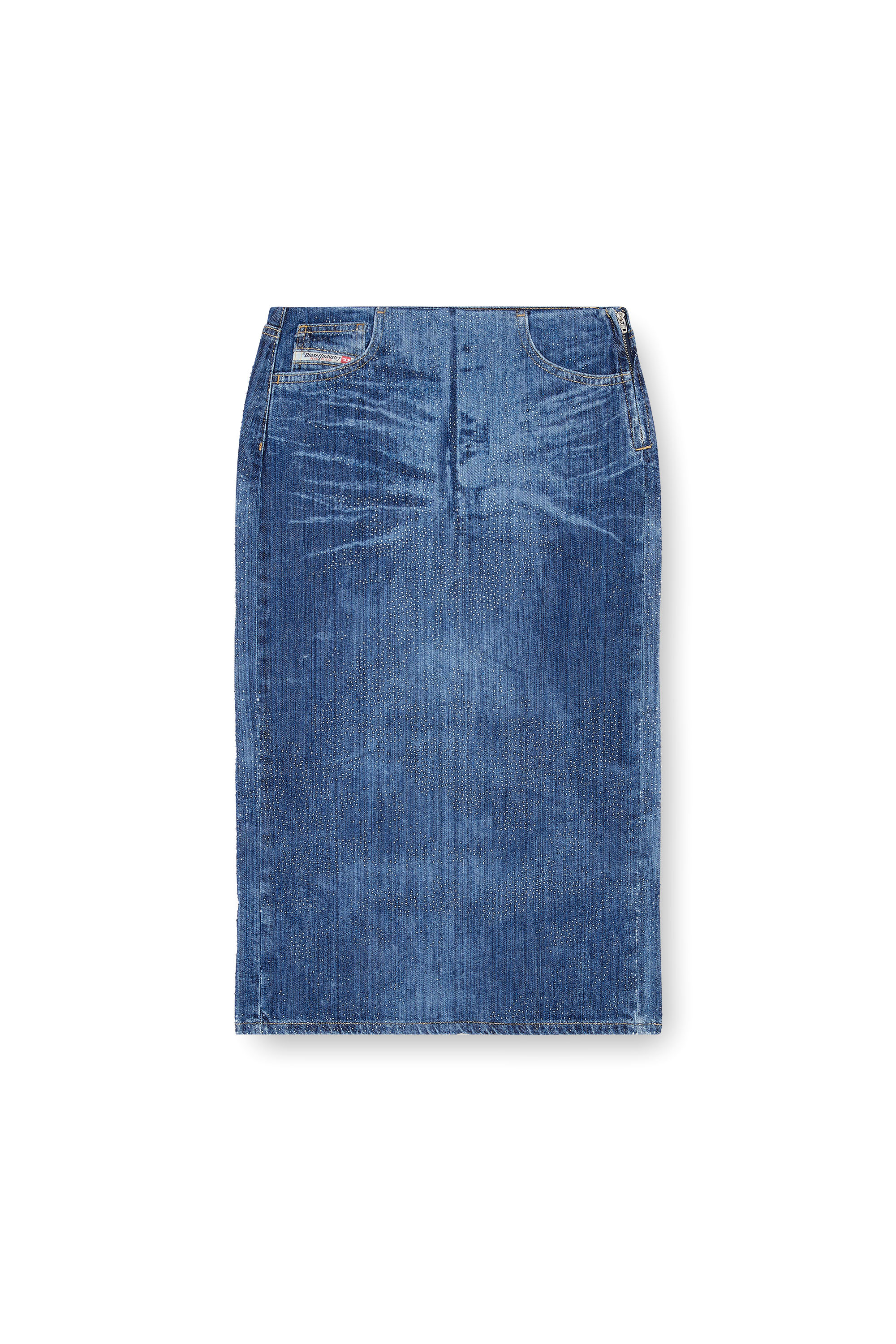 Diesel - DE-PRA-S3, Female's Pencil skirt in rhinestone denim in Dark Blue - 5