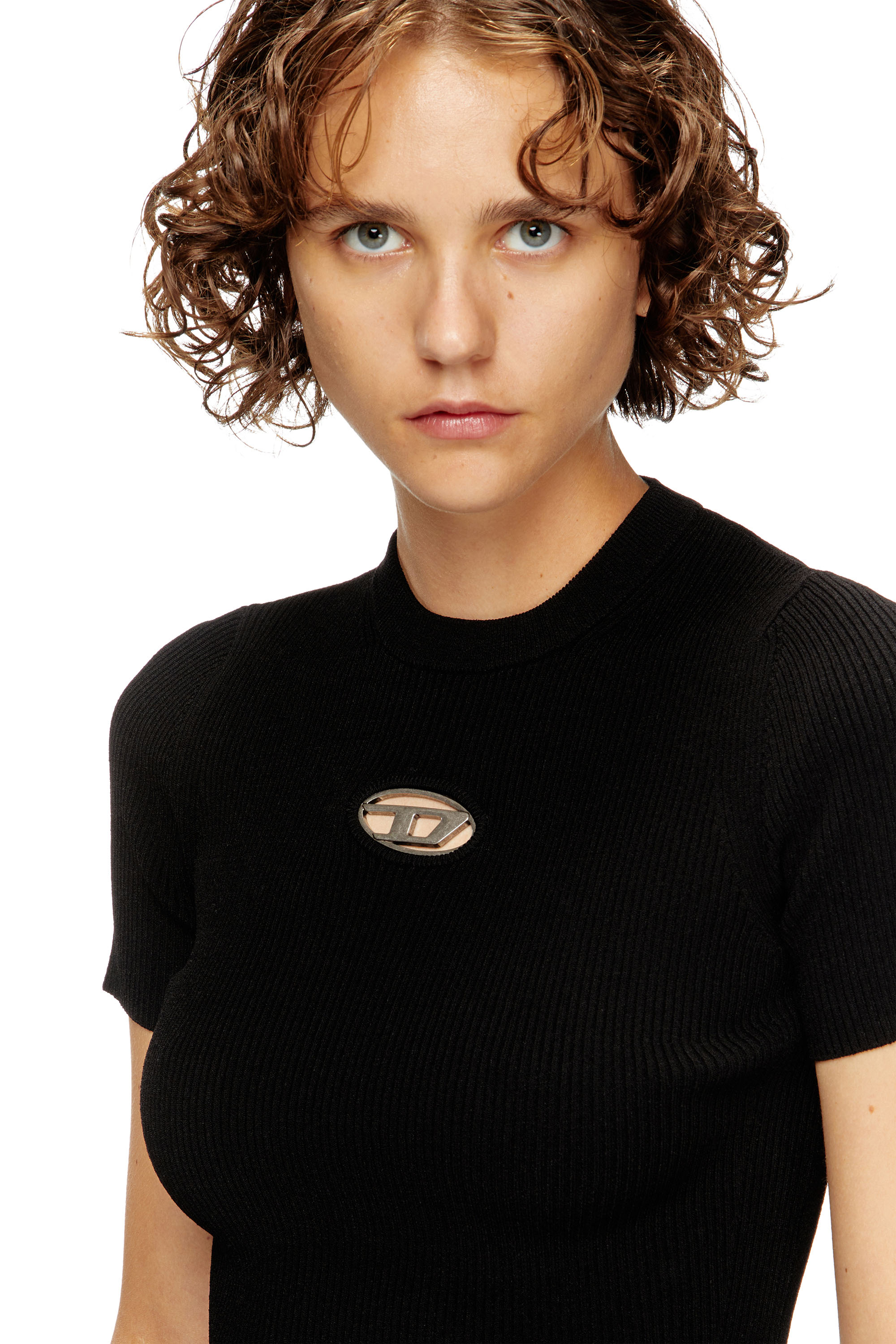 Diesel - M-VALARI-SS, Female's Short-sleeve jumper with metal Oval D in Black - 4