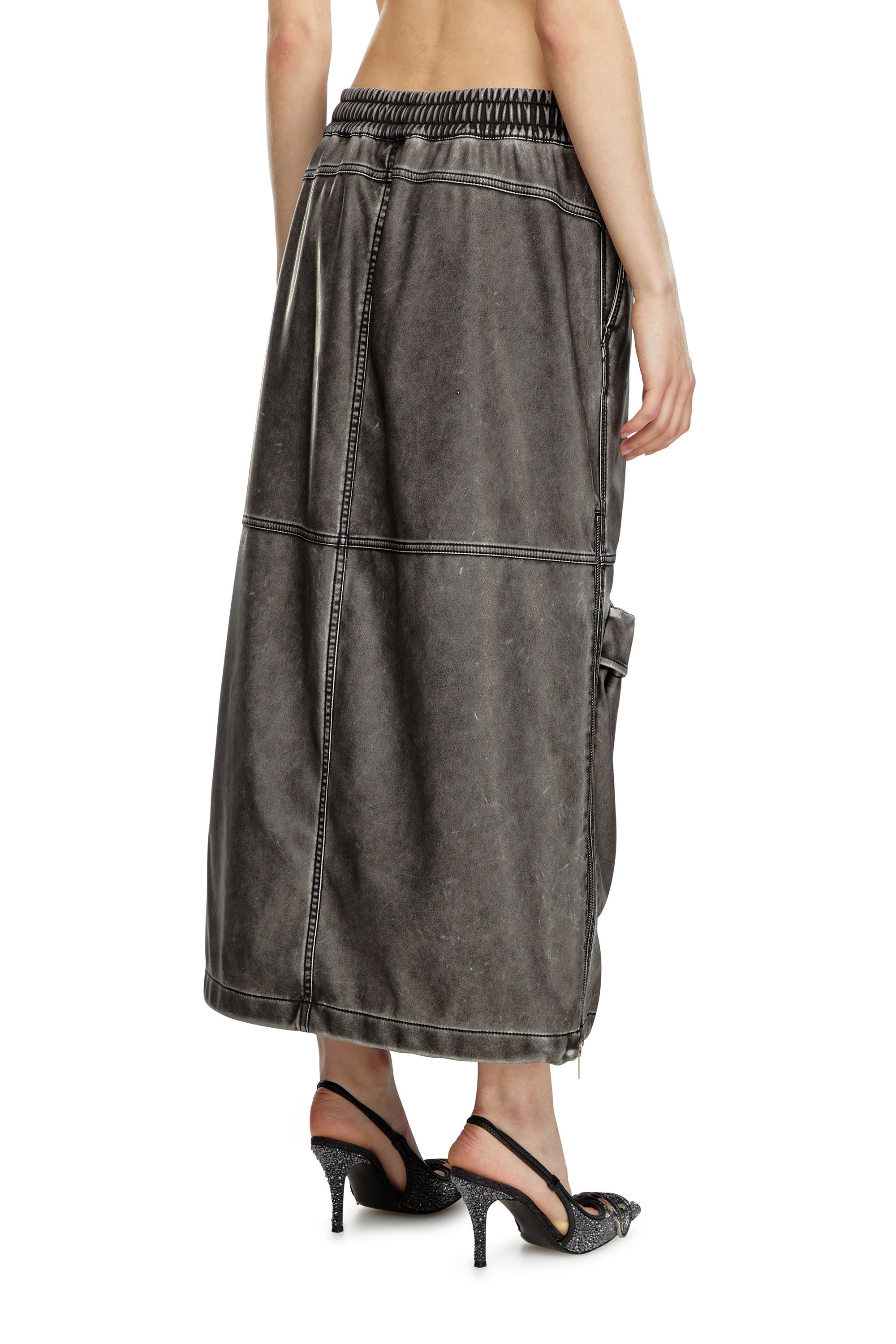 Diesel - O-DYSSEY-P1, Female Long skirt in washed tech fabric in Grey - Image 4