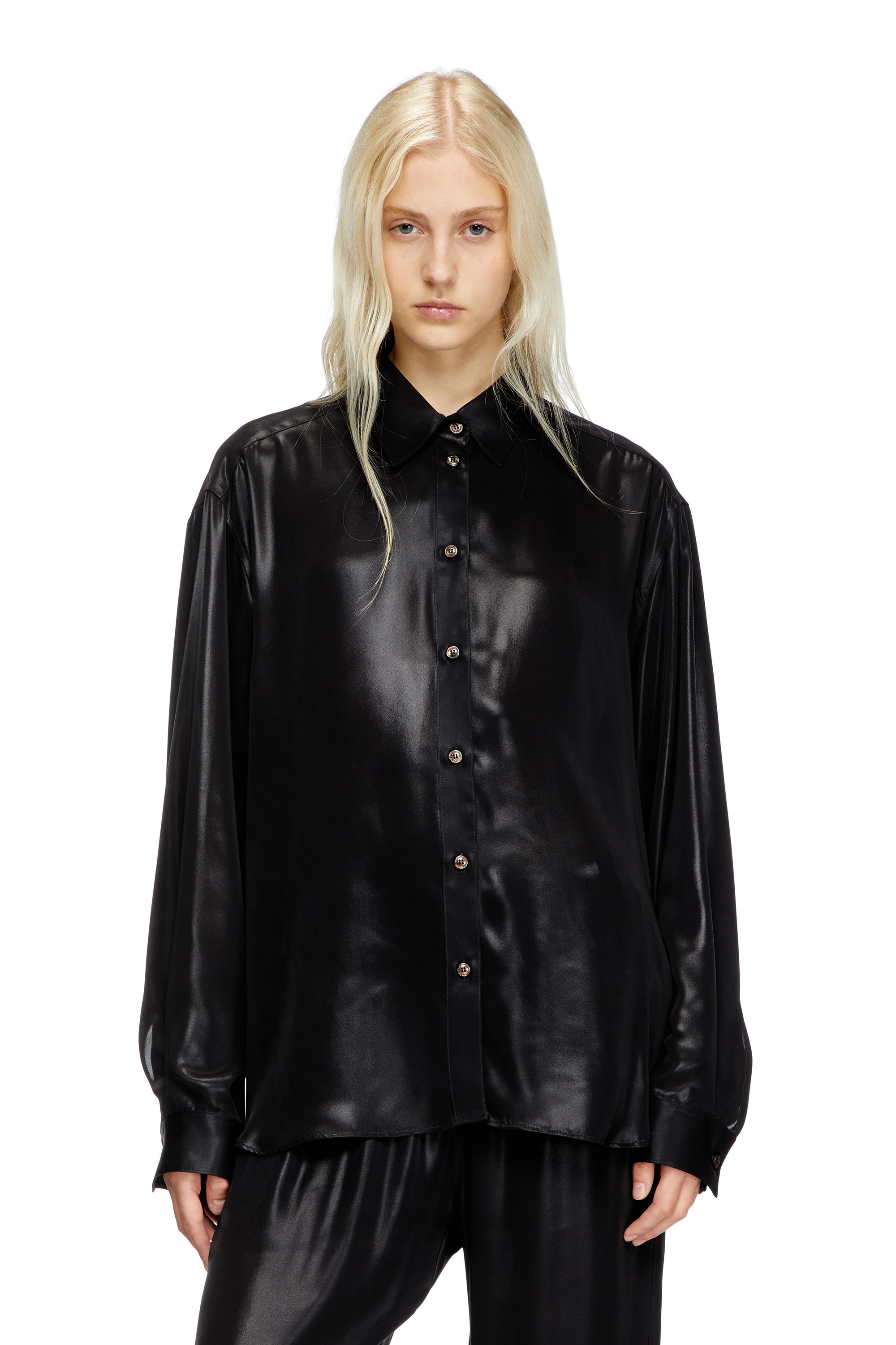 Diesel - S-SIMPLY-C-WN-Q1, Female's Fluid shirt in laminated fabric in Black - 1