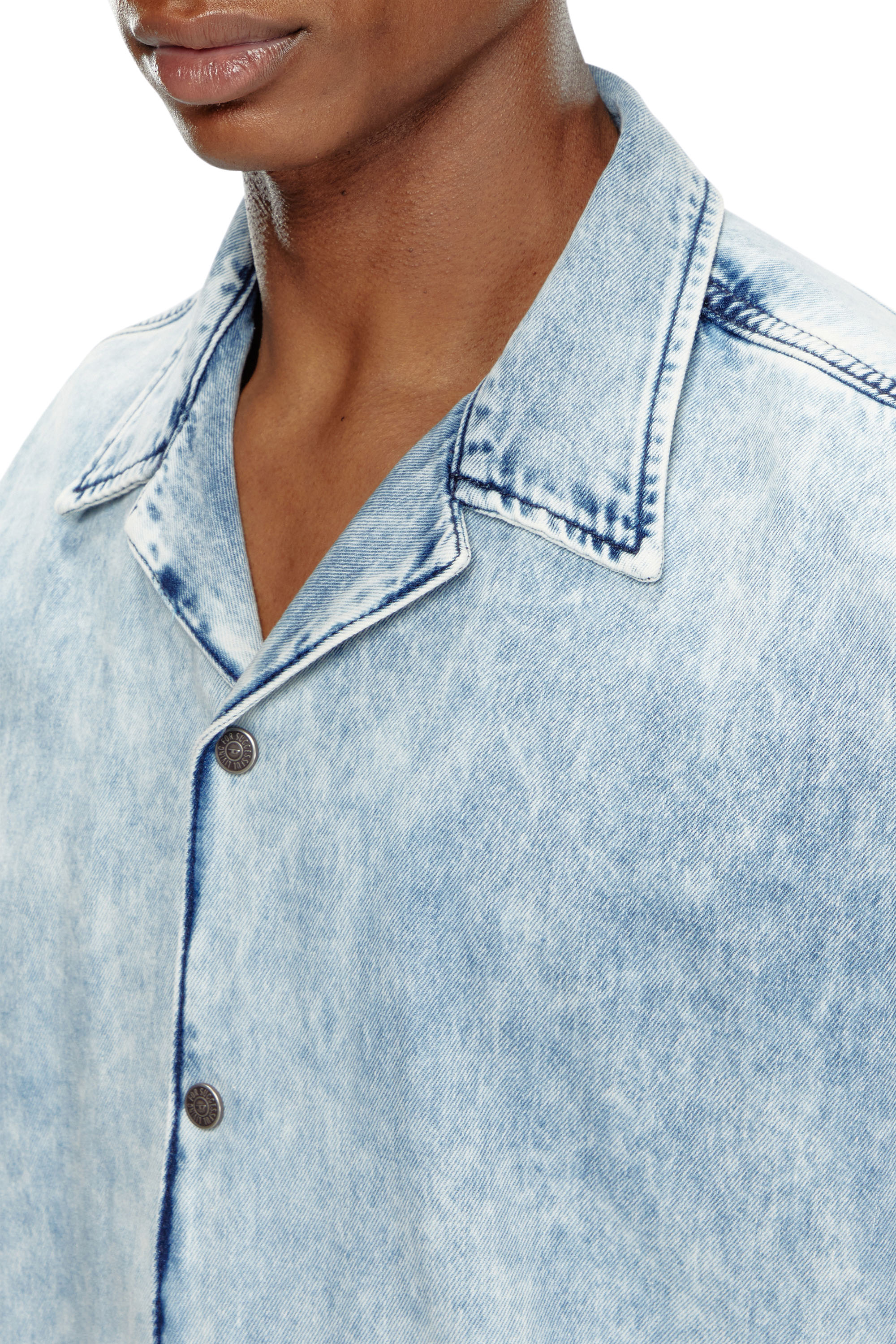 Diesel - D-NABIL-S, Male's Denim bowling shirt with Oval D in Light Blue - 3