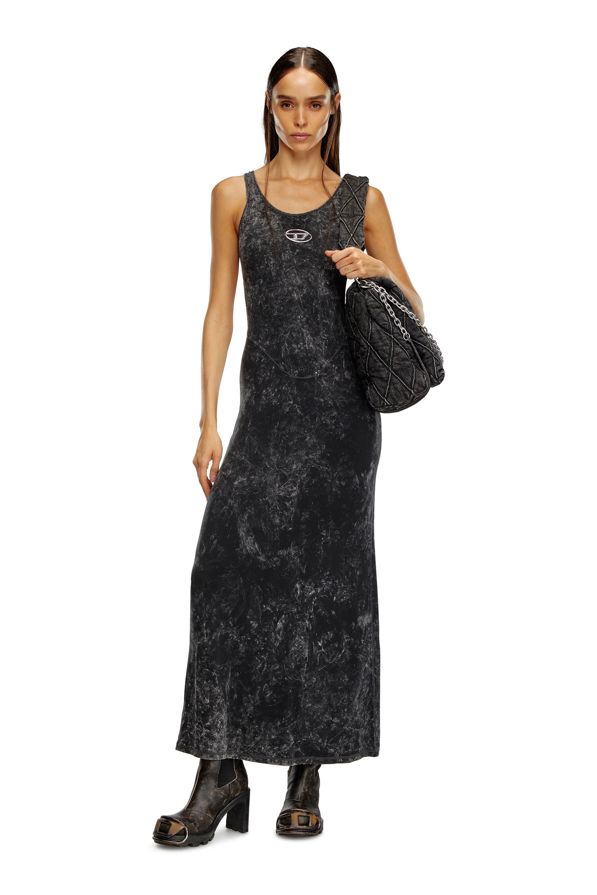 Diesel - D-AVENA-P1, Female Maxi dress in marbled stretch jersey in Black - Image 1