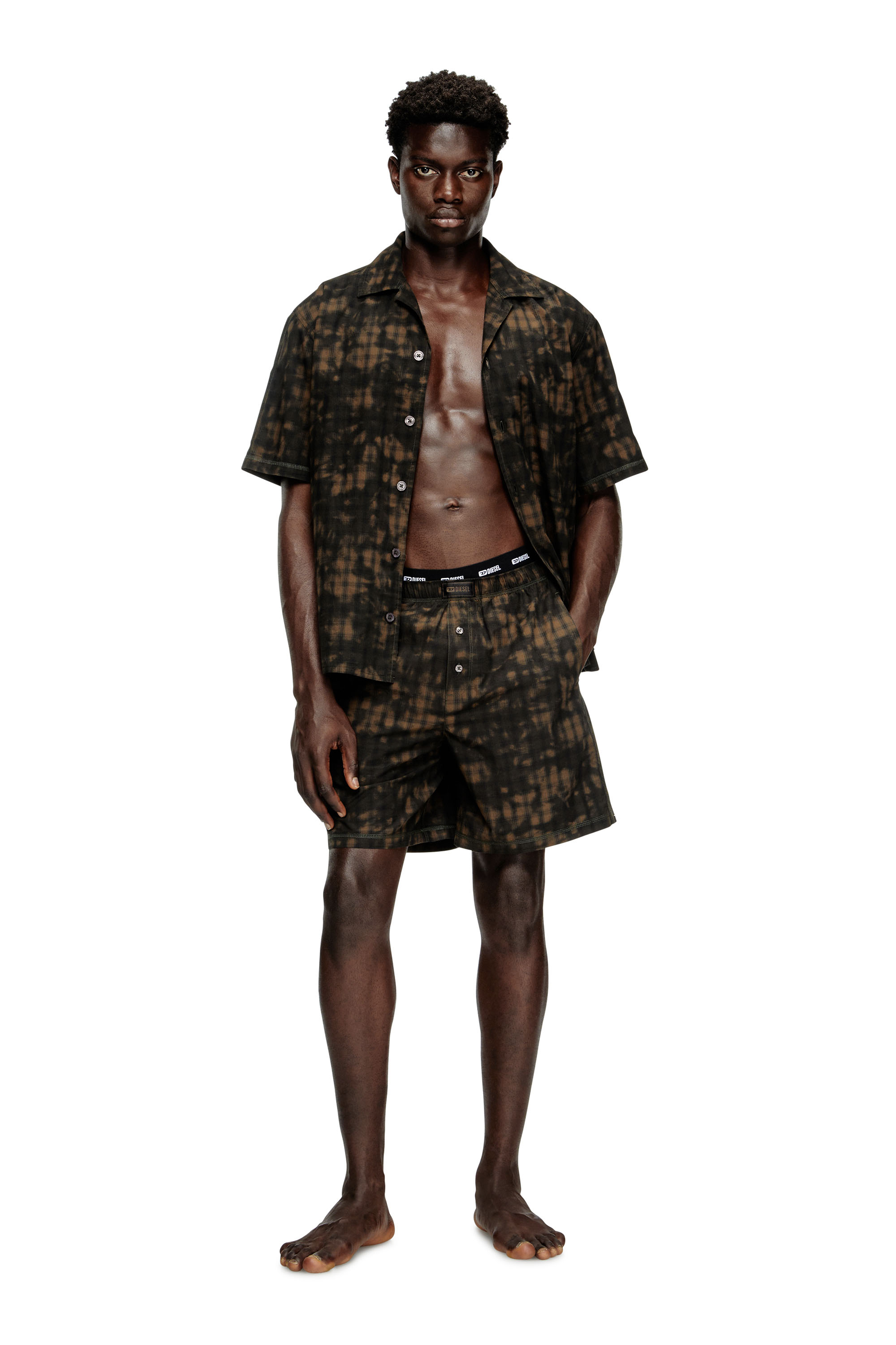 Diesel - SET-HORIEN-UTLT, Male's Short pajamas in cloudy-print check cotton in Olive Green - 1