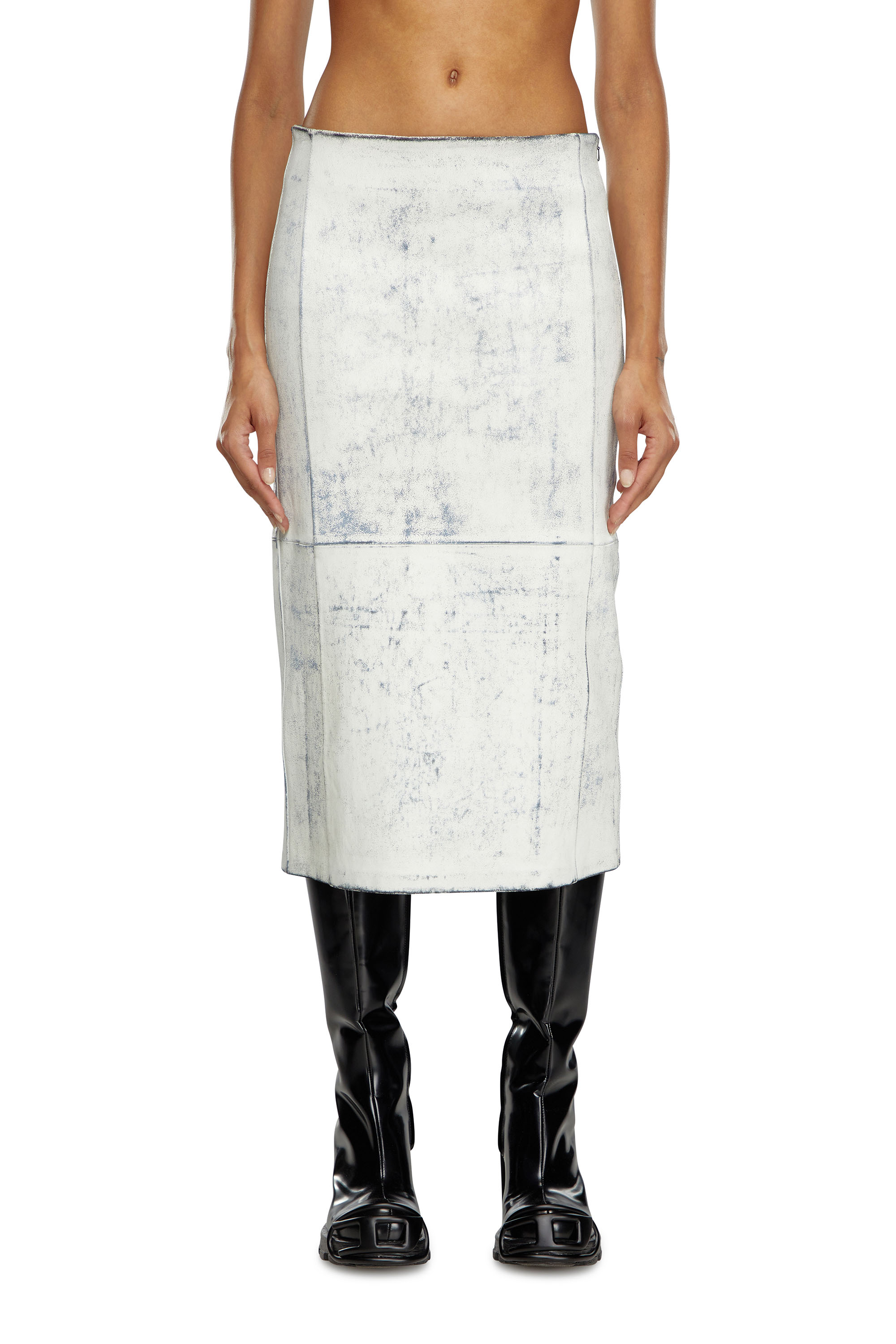 Diesel - L-ILY, Female's Leather midi skirt with plaster effect in White - 2