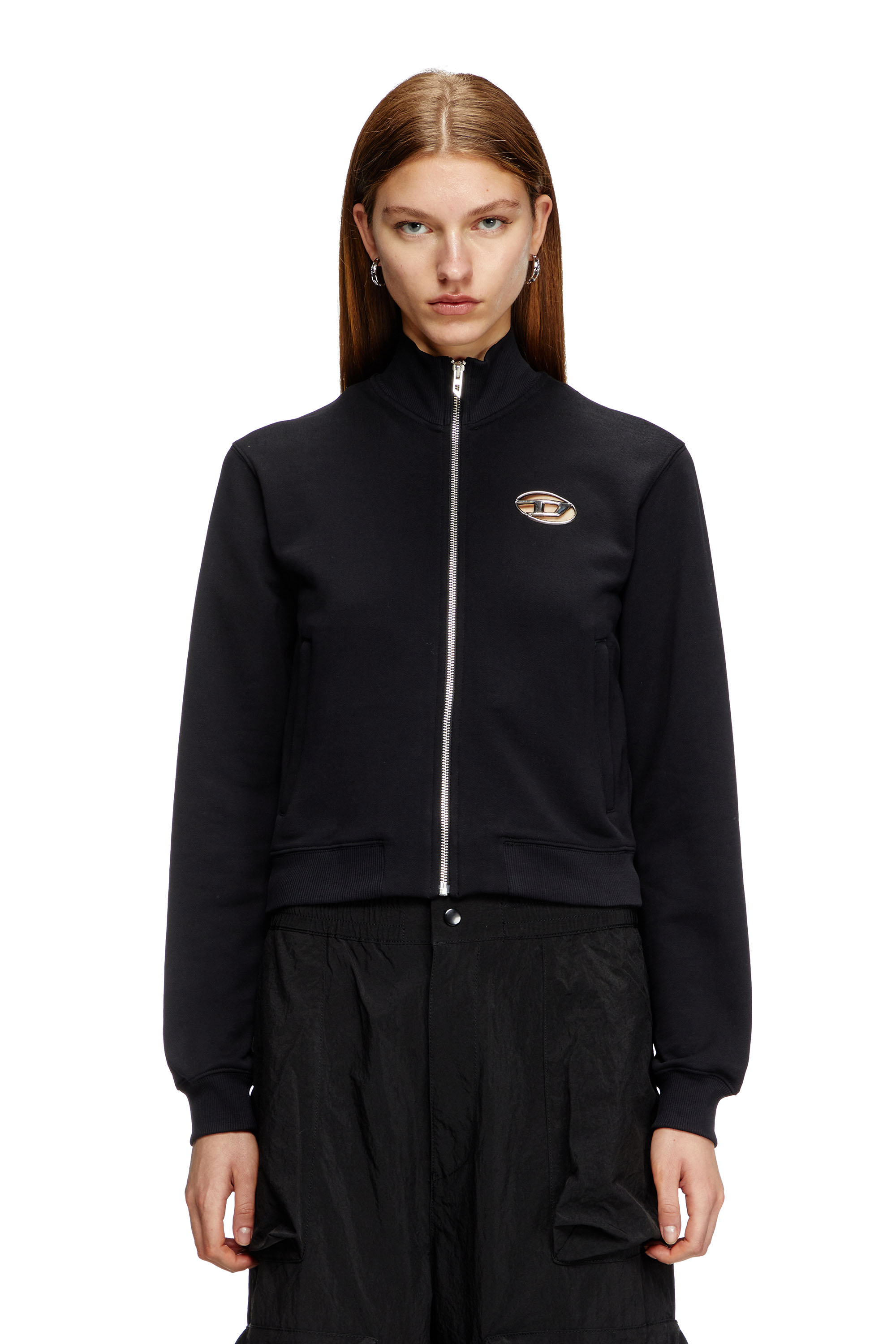 Diesel - F-FLACIN, Female's Zip-up sweatshirt with cut-out logo in Black - 1