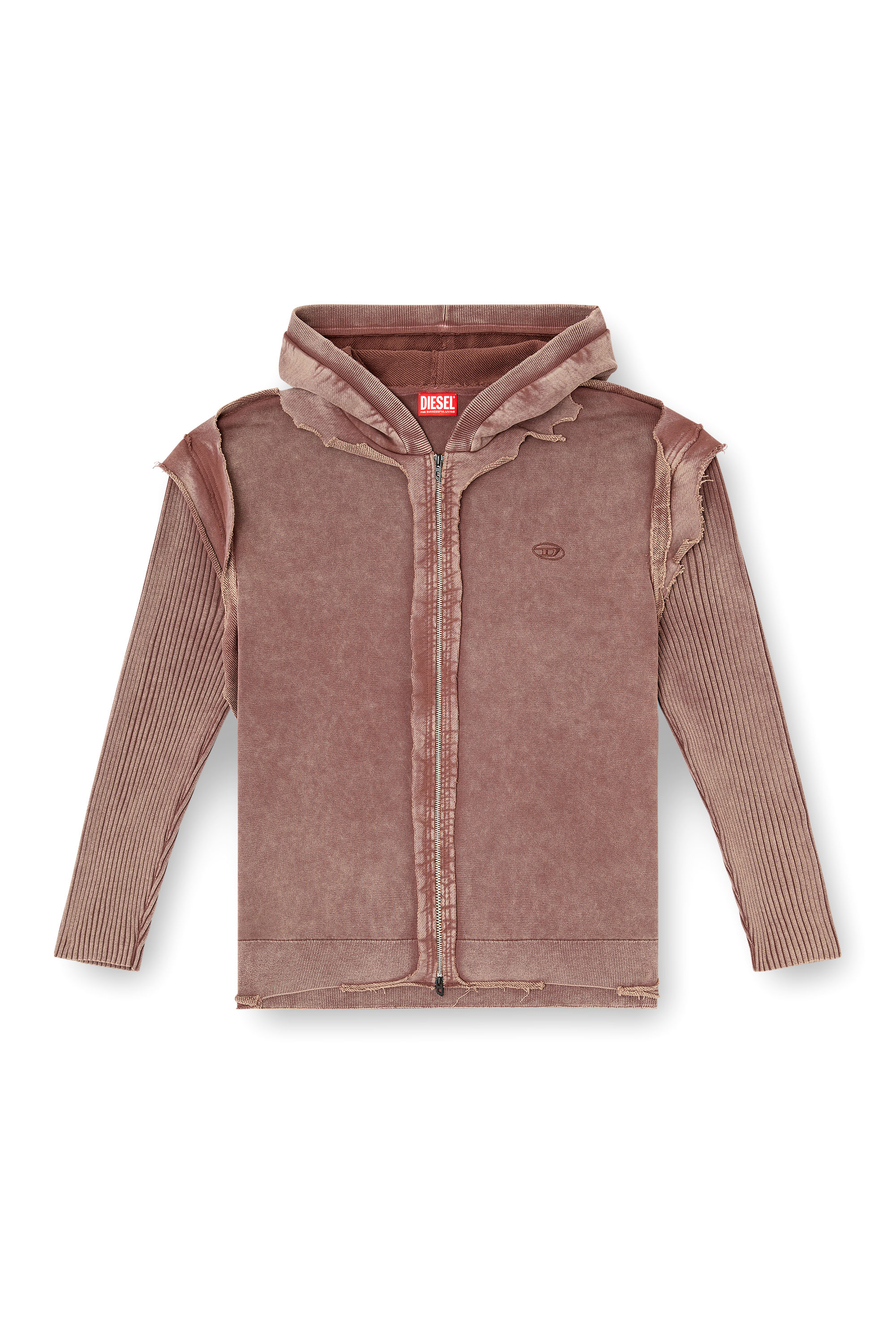 Diesel - K-PELTO, Male's Zip-up hoodie with destroyed effect in Brown - 3