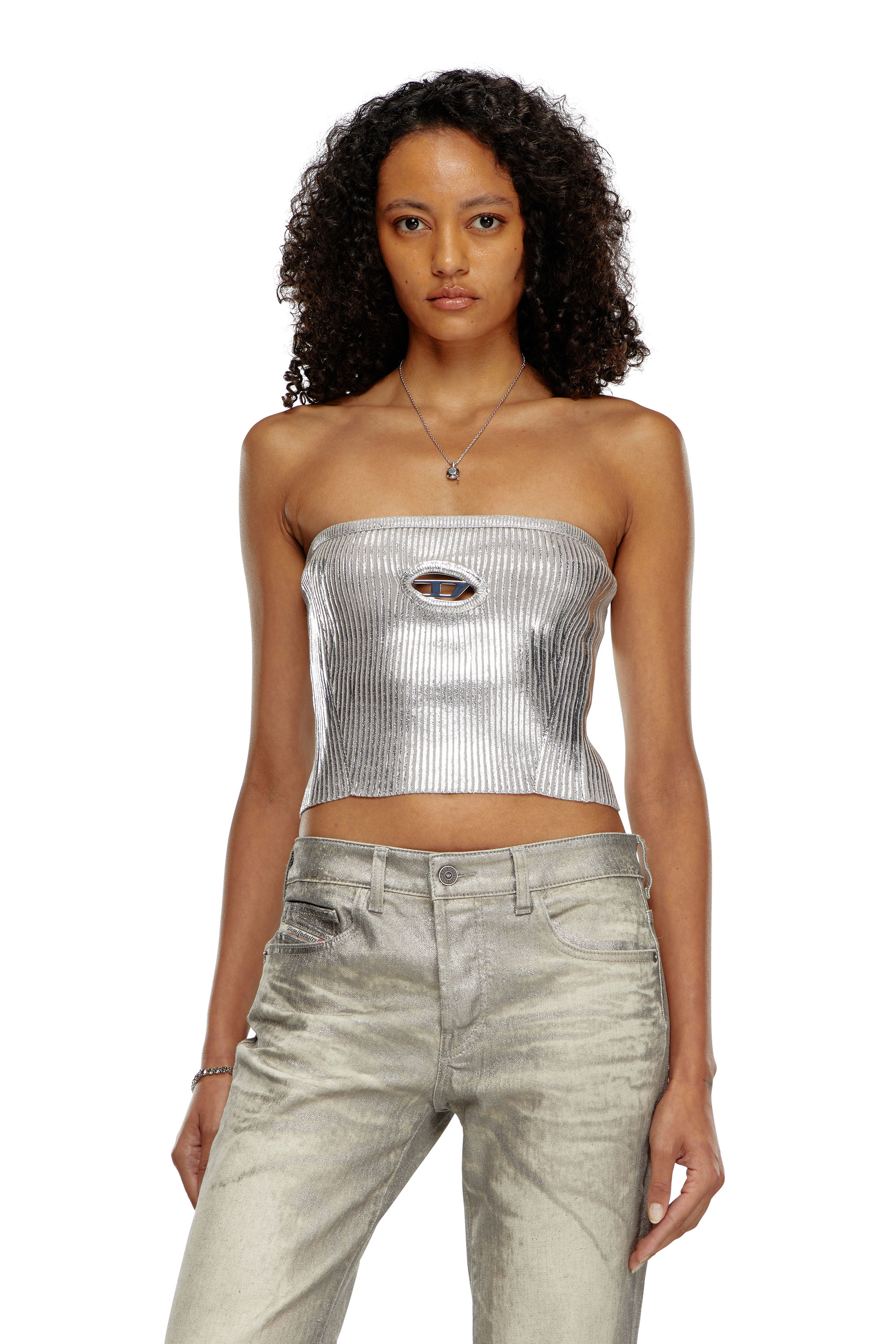 Diesel - M-CLARKSVILLEX-C, Female's Metallic tube top with logo hardware in Grey - 1