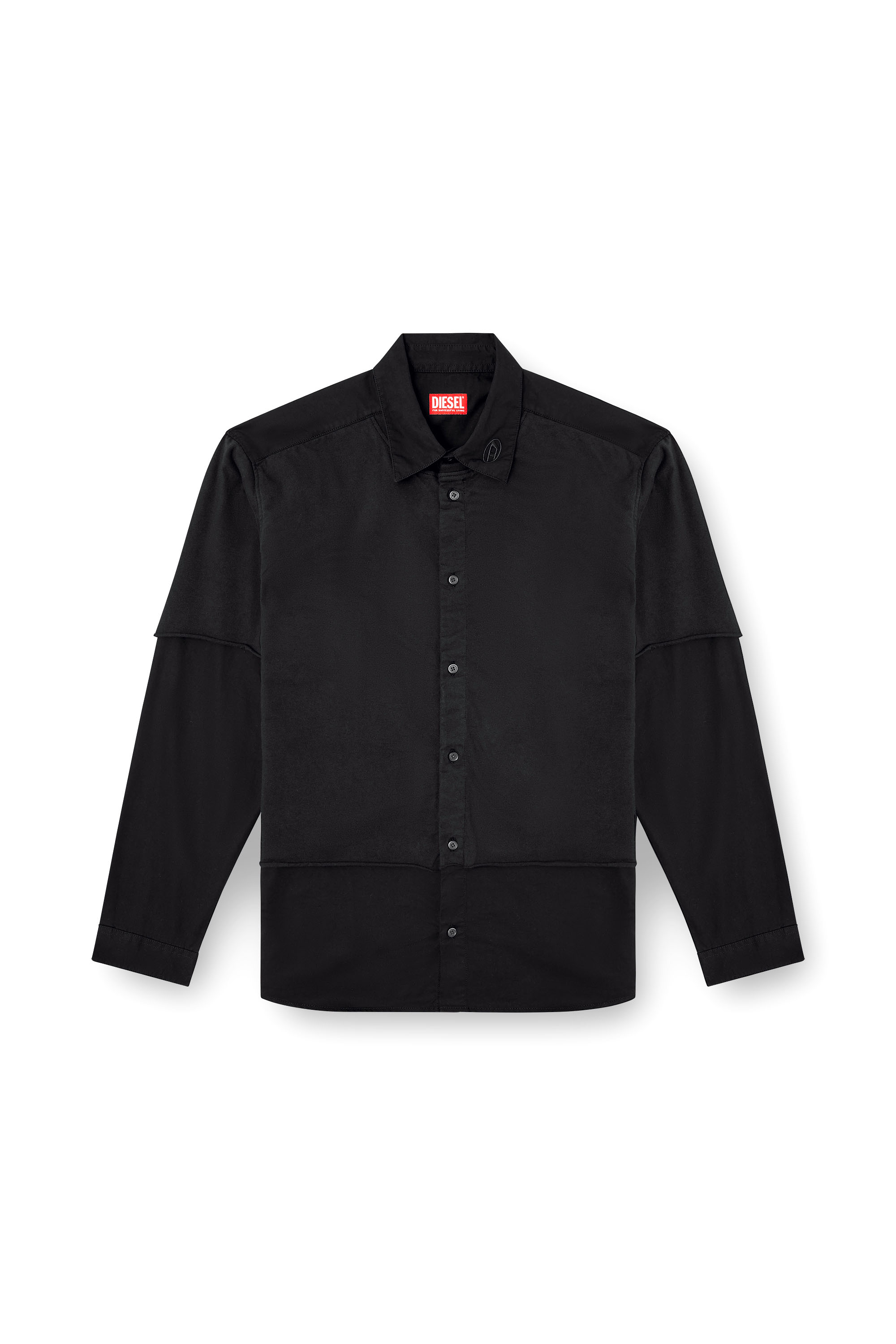 Diesel - S-GASTON-O, Chemise superposée en sergé et jersey Homme in Noir - 4