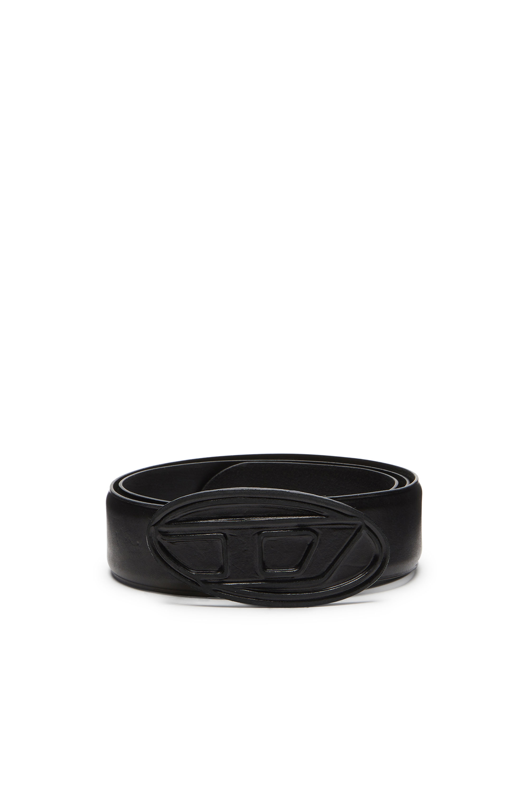 Diesel - B-1DR SCRATCH, Male Leather belt with leather-covered buckle in Black - Image 1