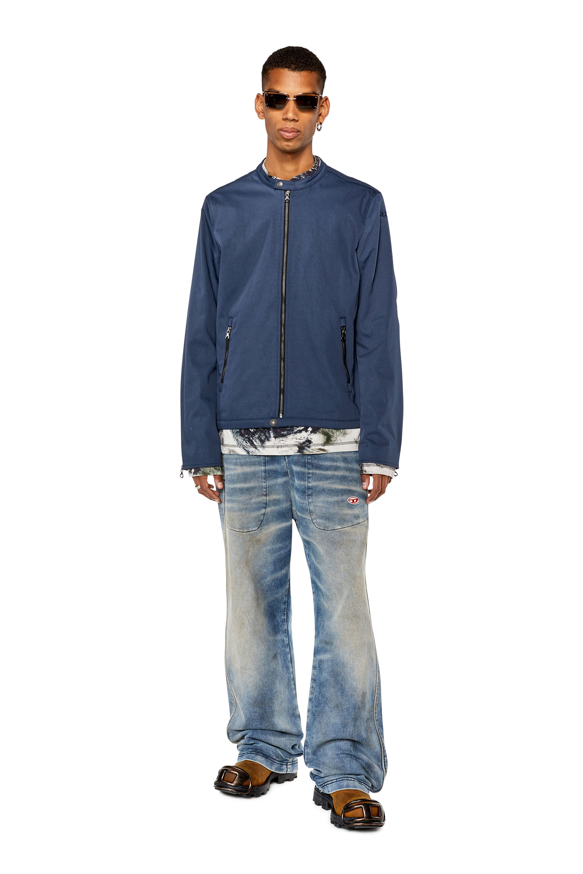 Diesel - J-GLORY-NW, Male Biker jacket in cotton-touch nylon in Blue - Image 2