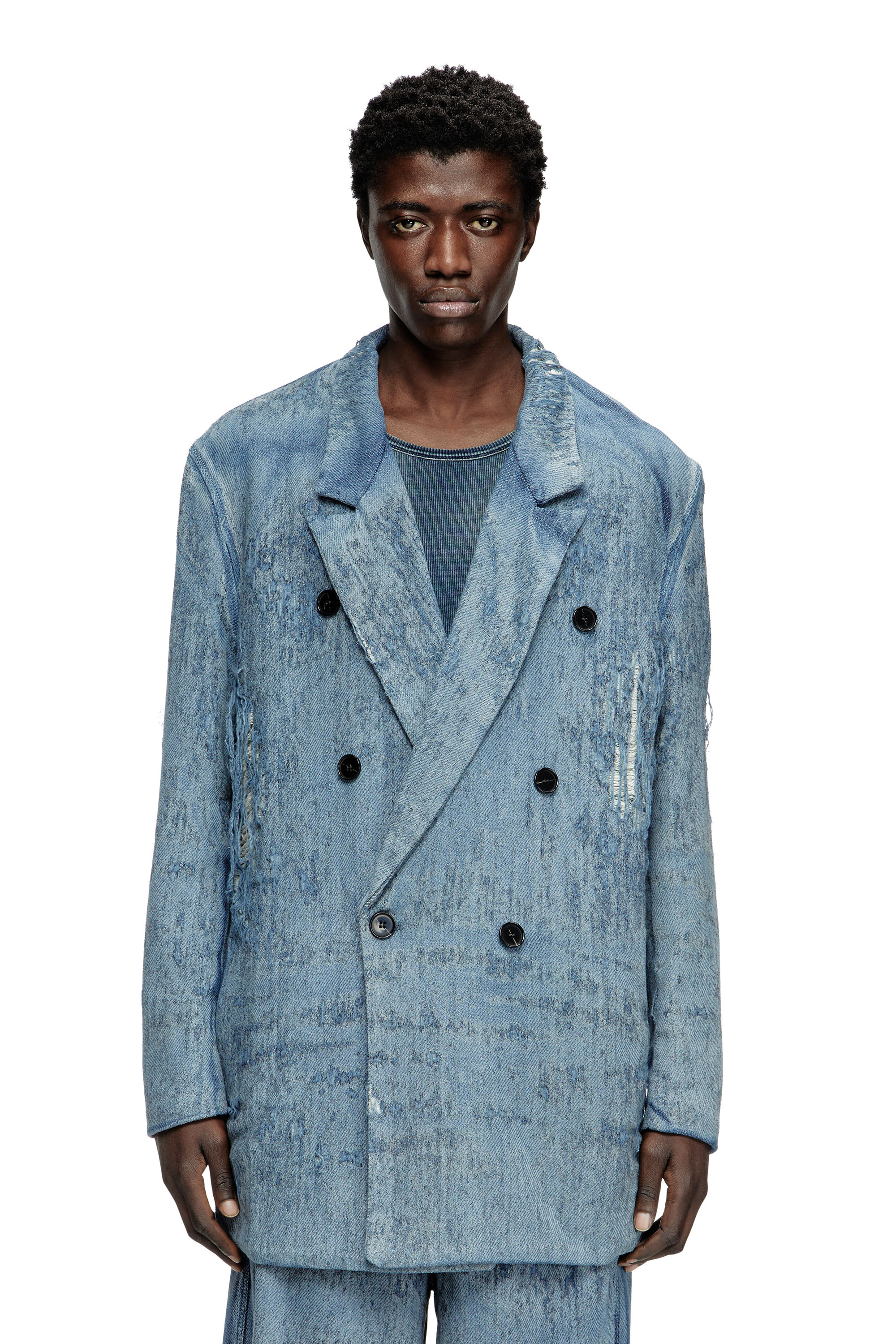 Diesel - D-PEKKA-FSG2, Blazer en denim jacquard ultra-destroyed Mixte in Bleu - 1