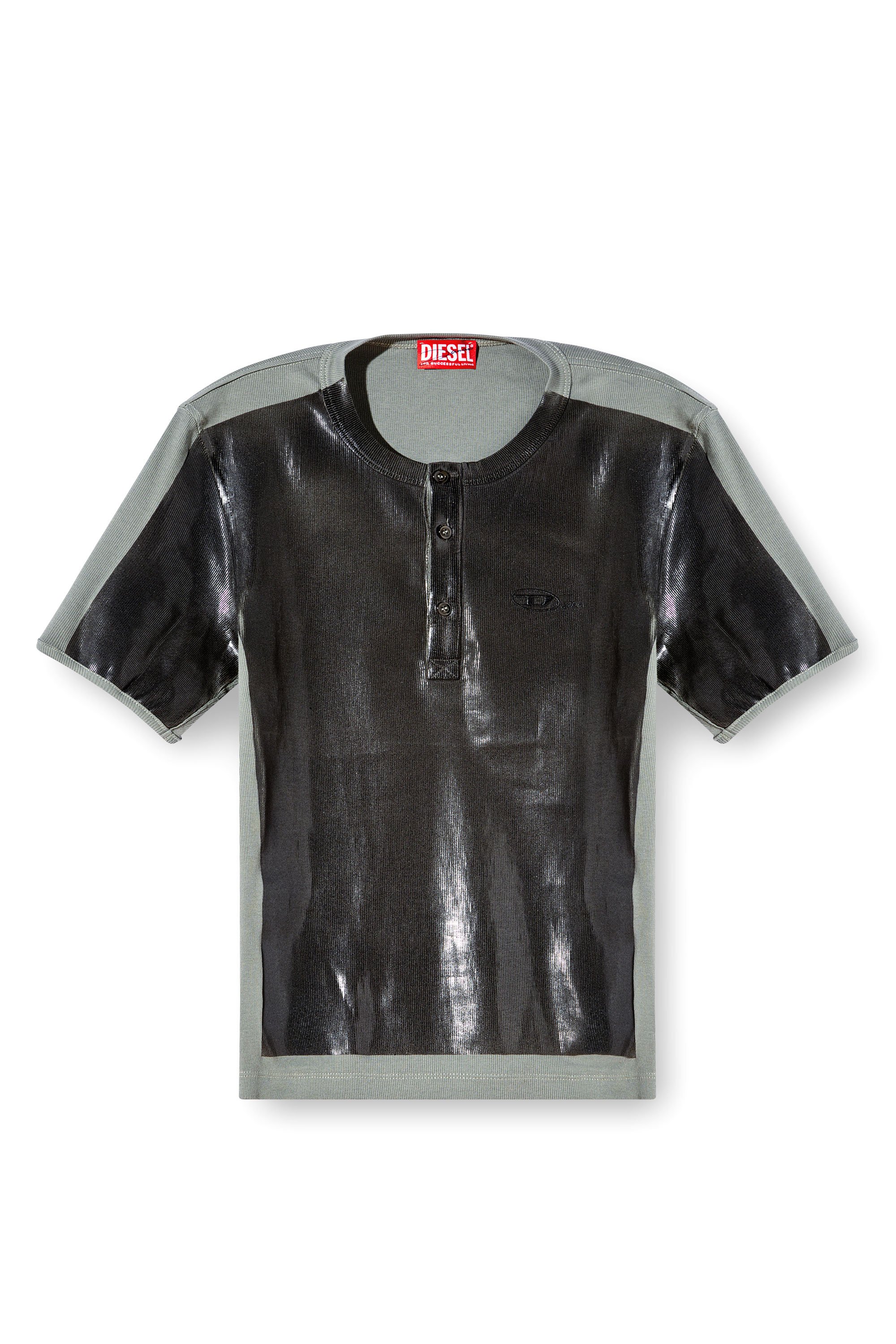 Diesel - T-RIBBER-DD, T-shirt Henley avec devant enduit Mixte in Gris - 7