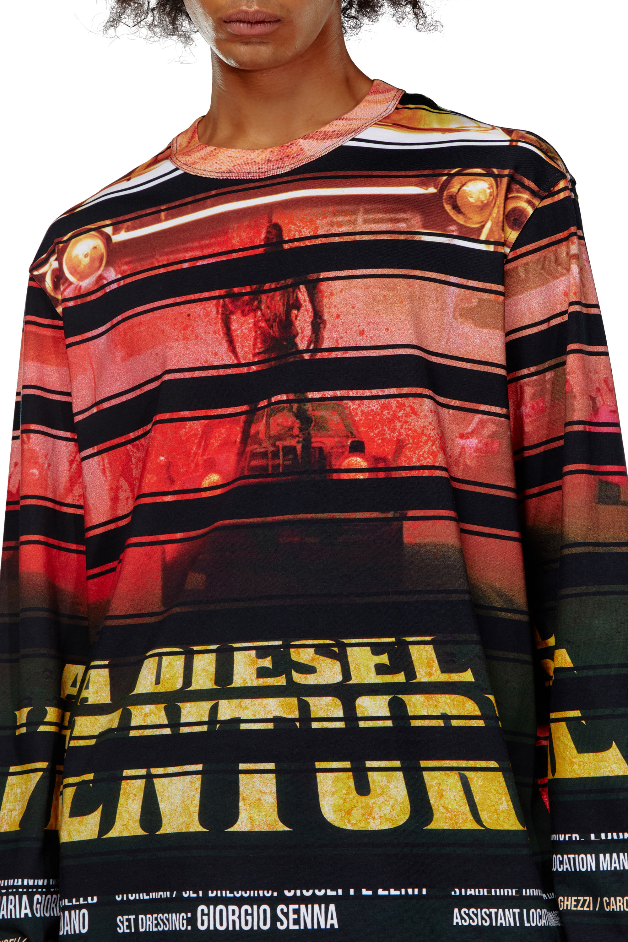 Diesel - T-CRANEUP-LS, Homme T-shirt avec imprimé film rayé in Polychrome - Image 3