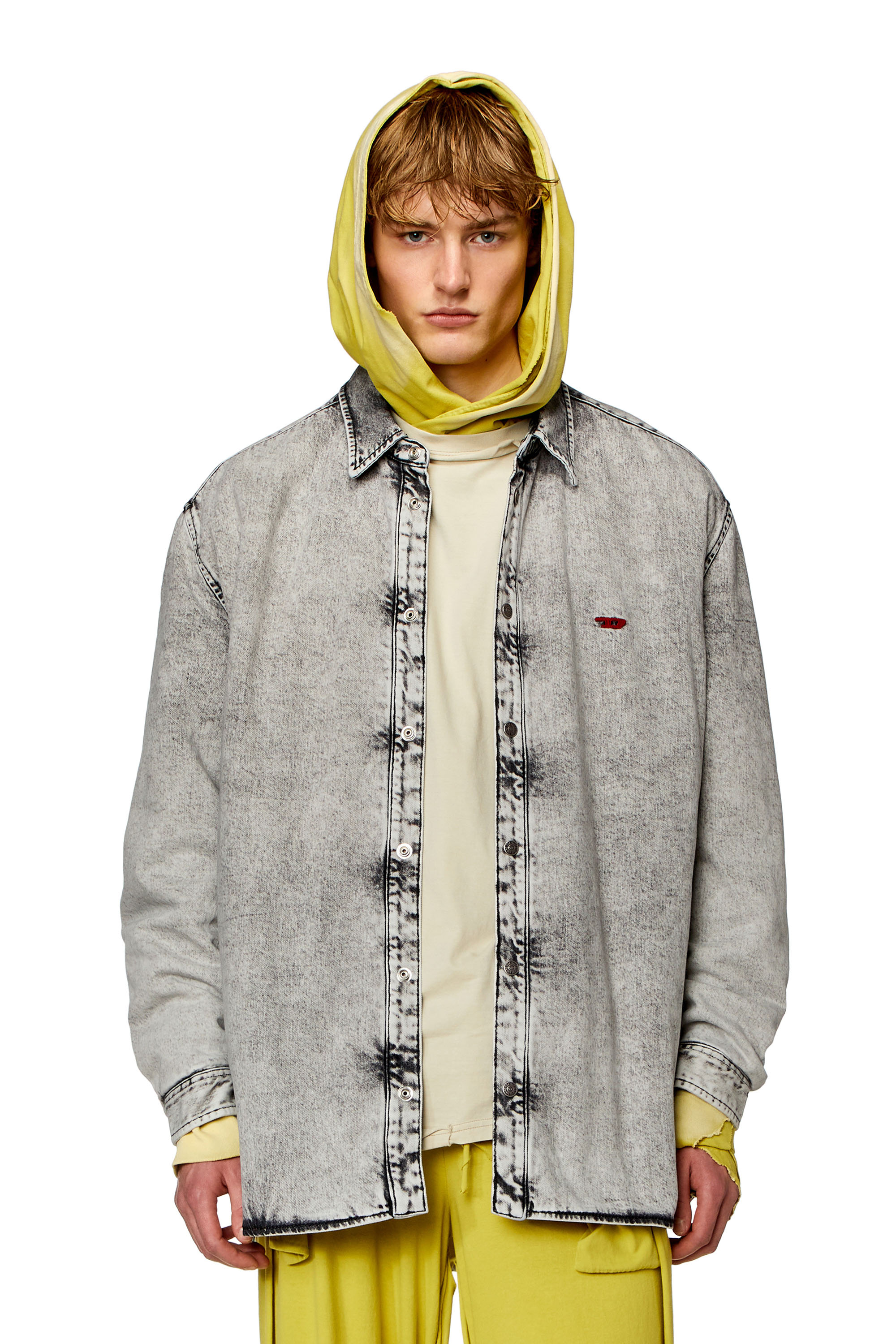 Diesel - D-FLAIM-S, Male Padded overshirt in tailored denim in Grey - Image 1