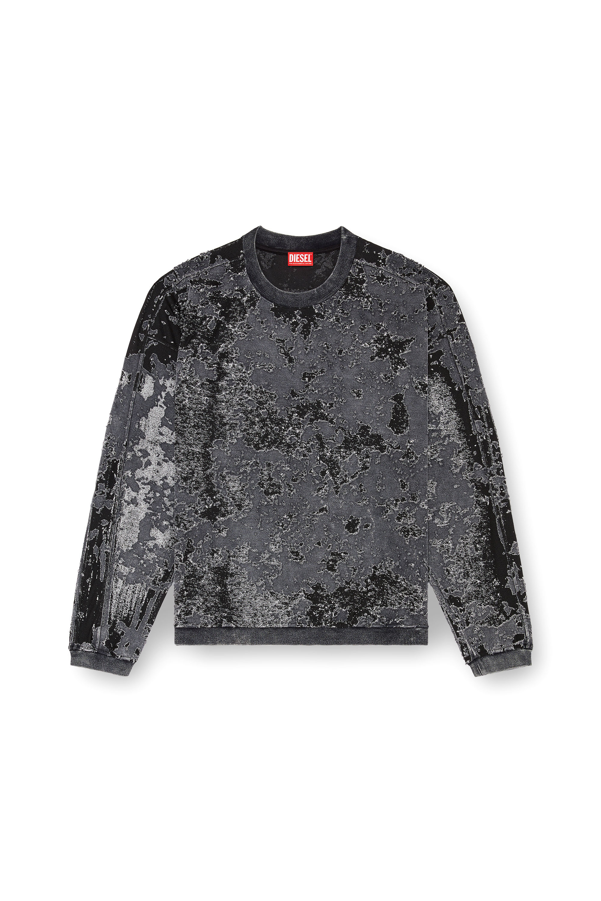 Diesel - S-ARISY, Sweat-shirt dévoré avec effet camouflage Homme in Noir - 6