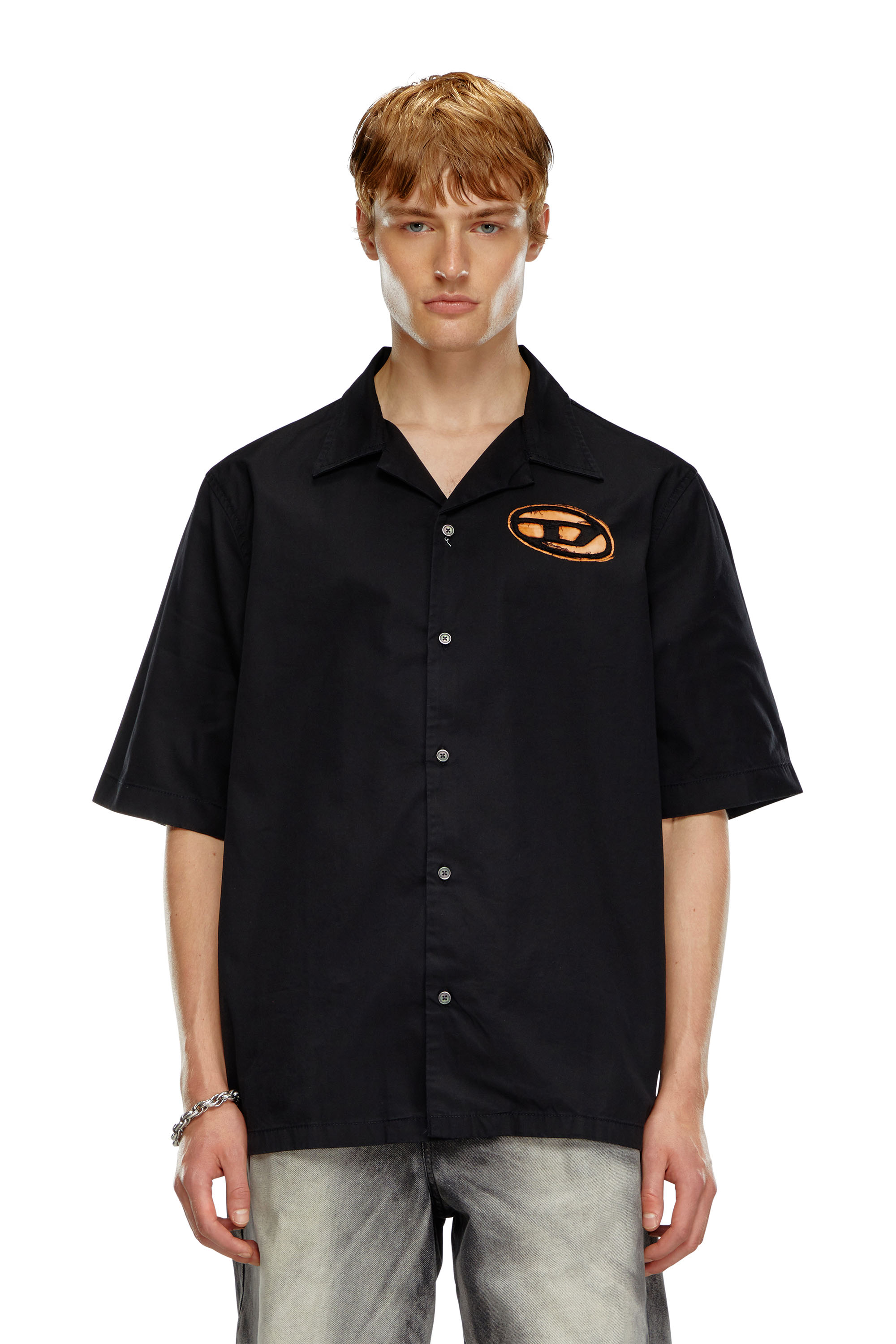 Diesel - S-STAN-BLEACH, Chemise bowling effet blanchi Homme in Noir - 1