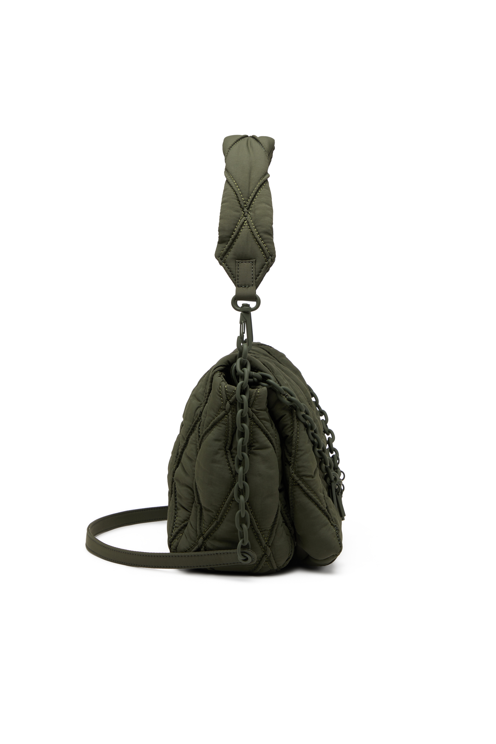 Diesel - CHARM-D SHOULDER M, Female's Charm-D M-Shoulder bag in quilted nylon in Dark Green - 3