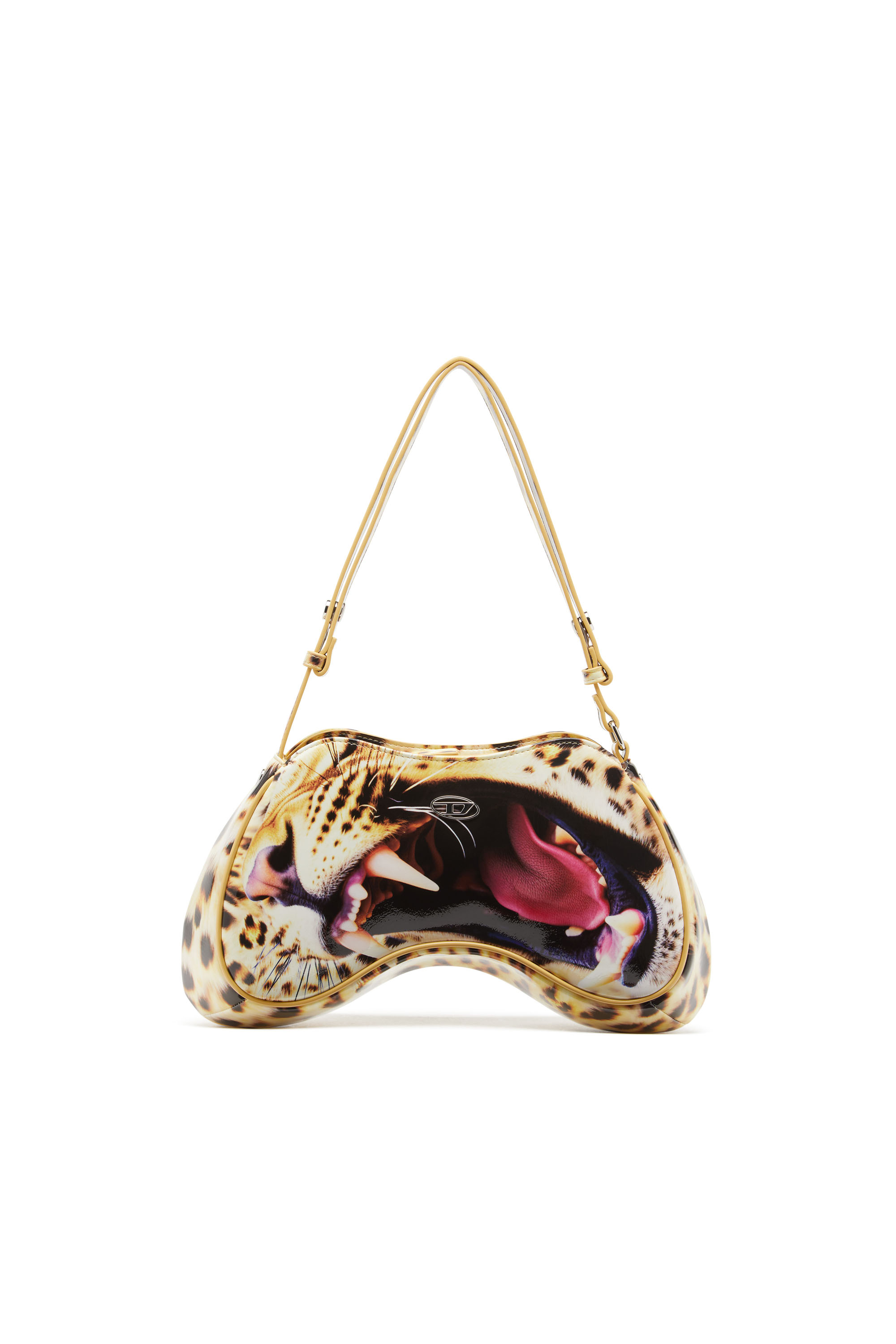 Diesel - PLAY SHOULDER, Female's Play-Glossy shoulder bag with cat print in Yellow - 1