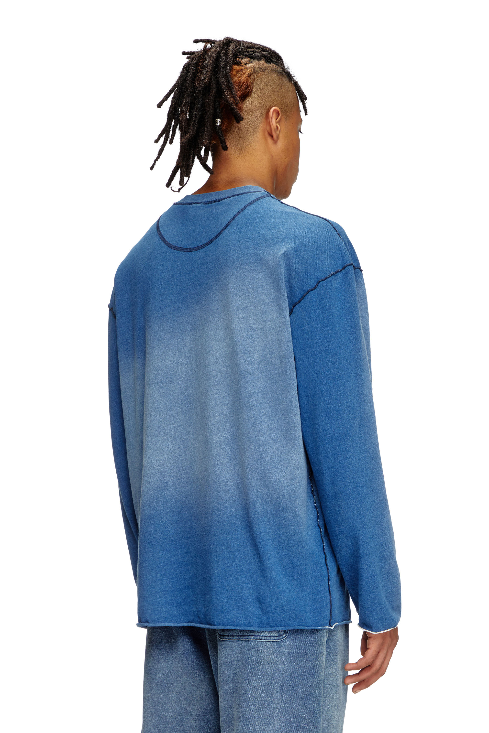 Diesel - T-CRAO-LS, Male's Faded long-sleeve T-shirt with micro logo in Blue - 3