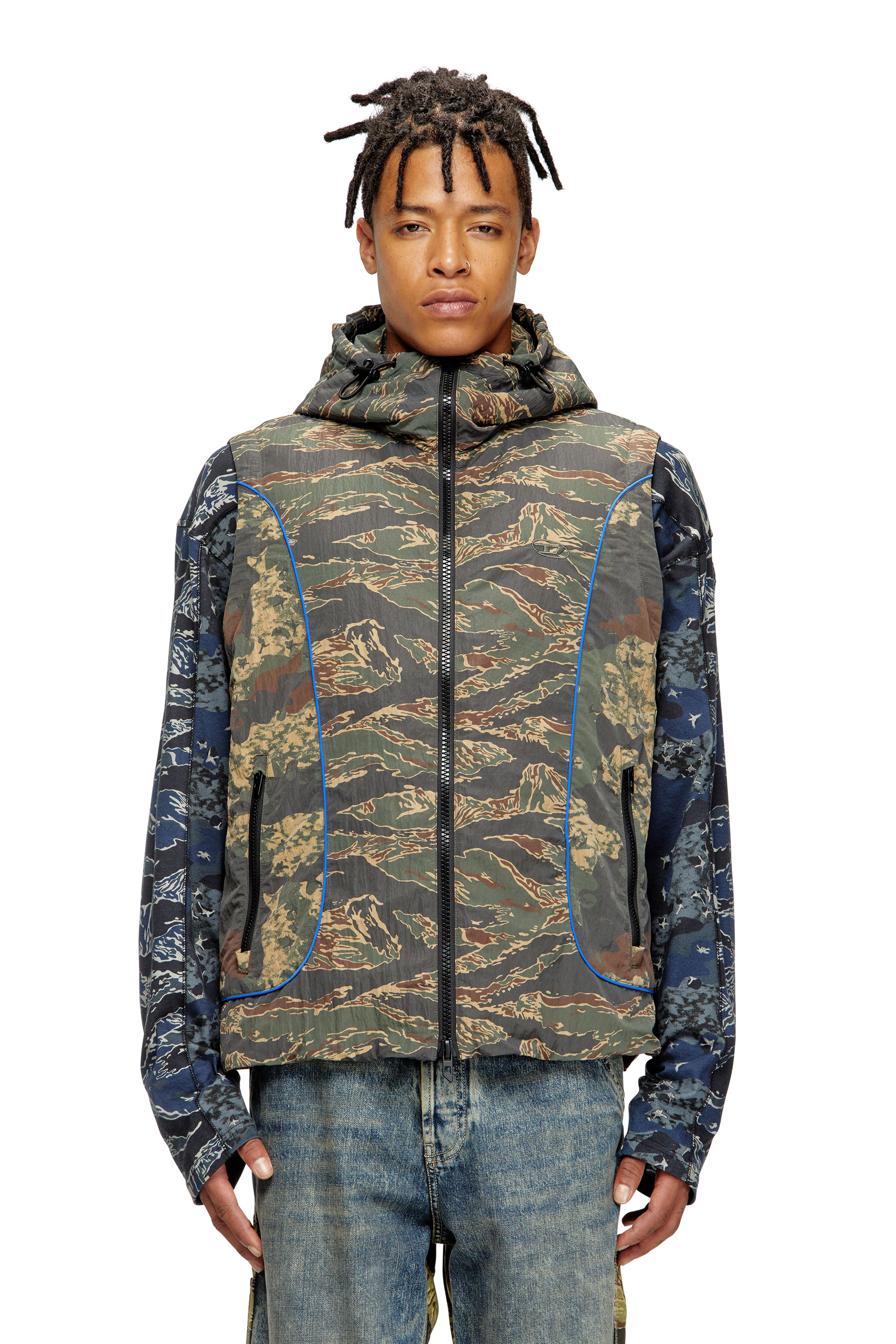 Diesel - J-OSTEND-SL-CAMU, Gilet à capuche avec imprimés camouflage mélangés Homme in Polychrome - 1