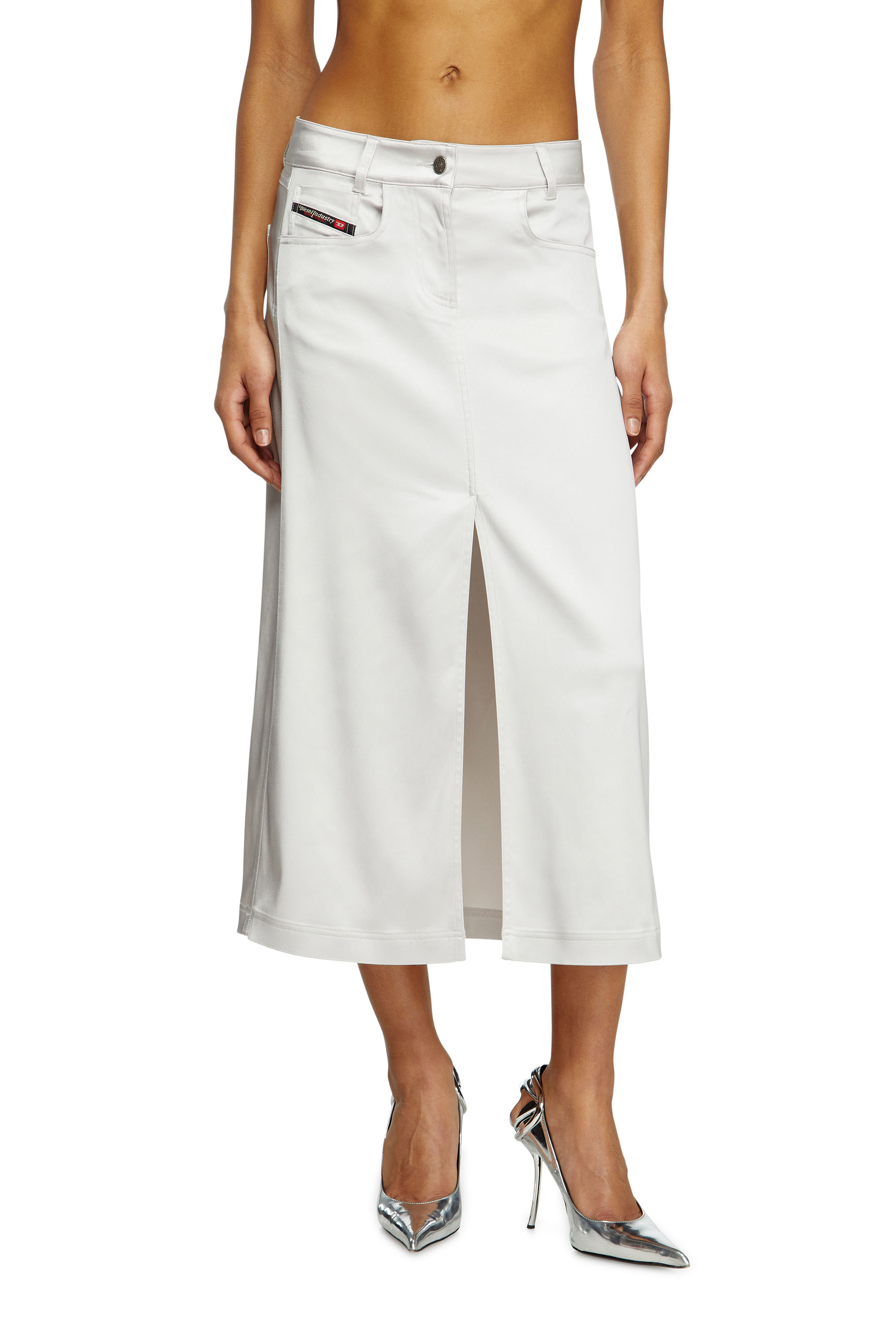 Diesel - O-EBBEY, Female's Midi dress in stretch satin in White - 1