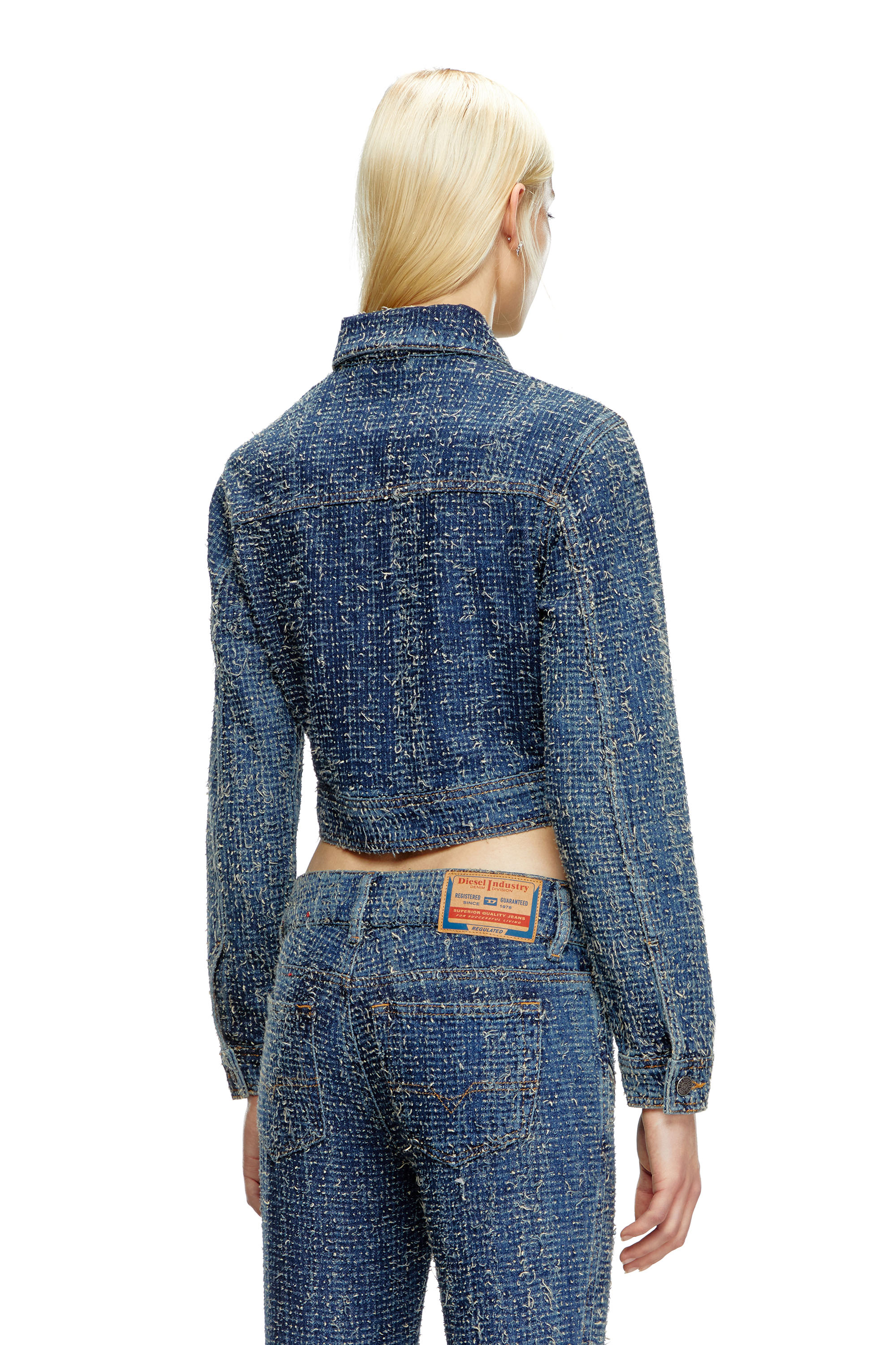 Diesel - DE-ATEL-S, Veste crop en denim bouclé Femme in Bleu - 3